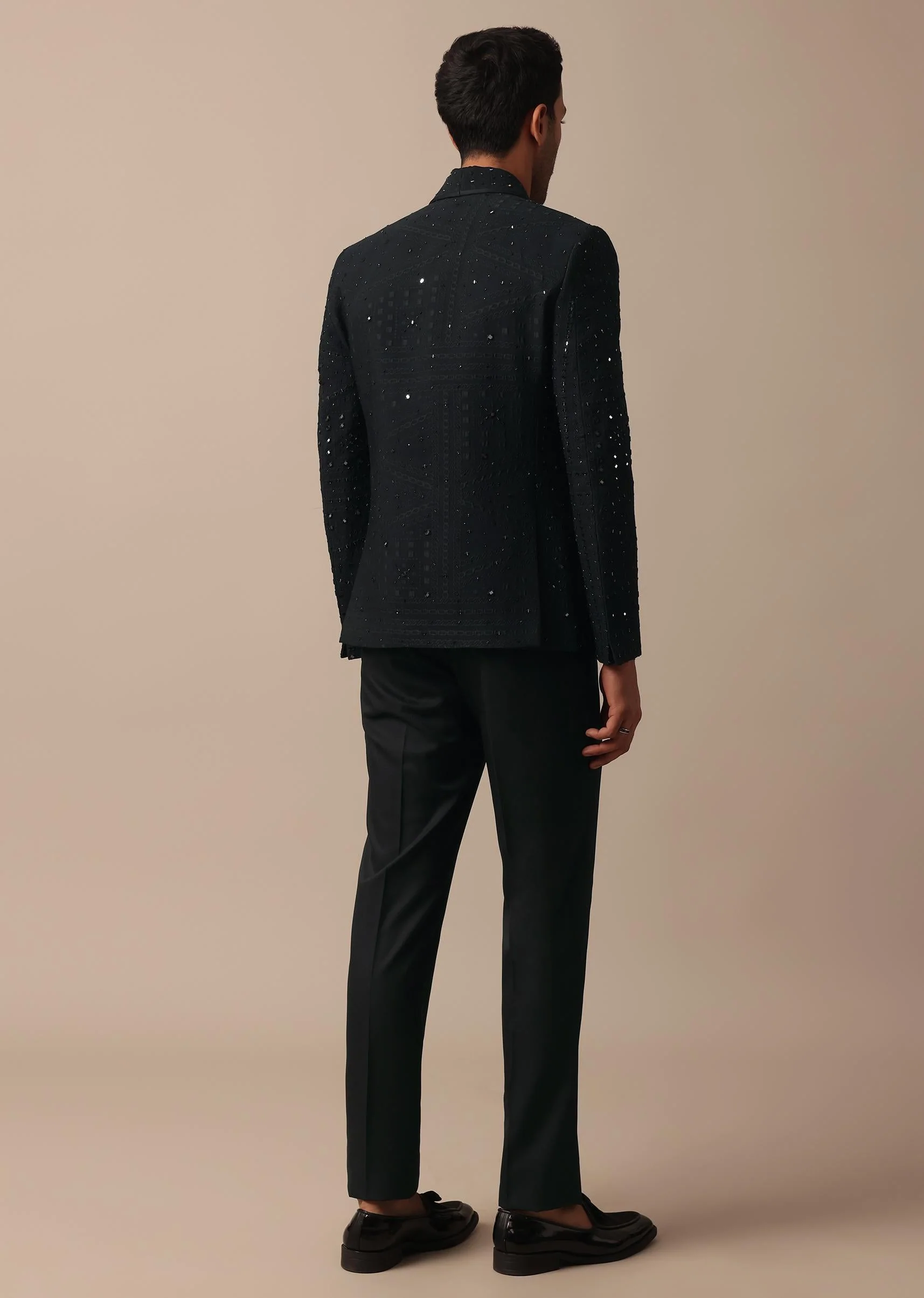 Refined Black Tuxedo Adorned with Intricate All Over Embroidery - Image 6