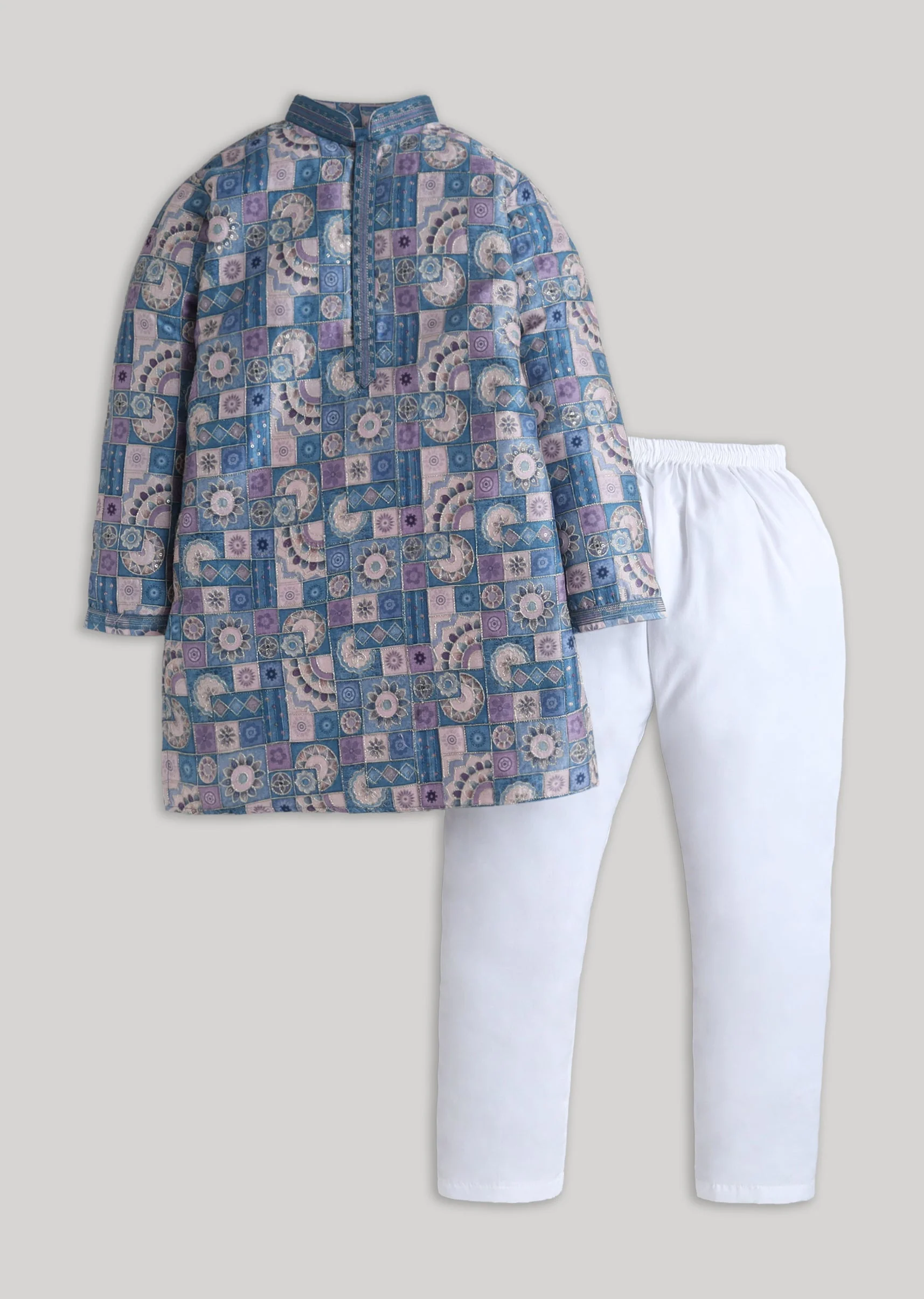 Refined Blue Embroidered Cotton Kurta Set For Boys