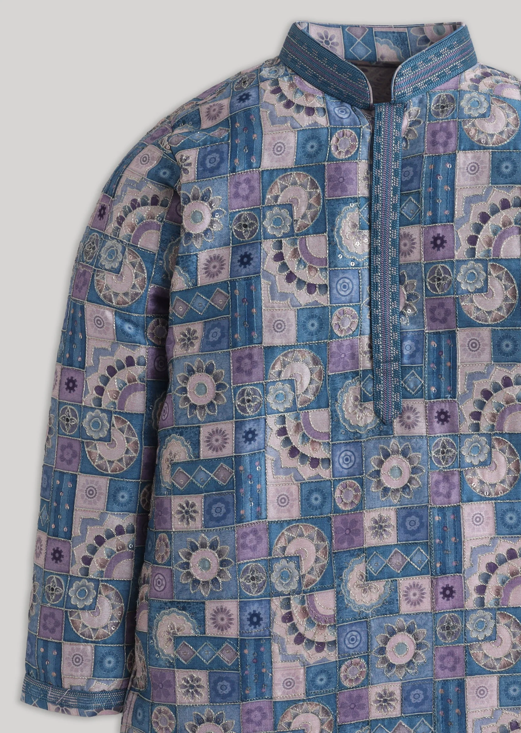 Refined Blue Embroidered Cotton Kurta Set For Boys - Image 3