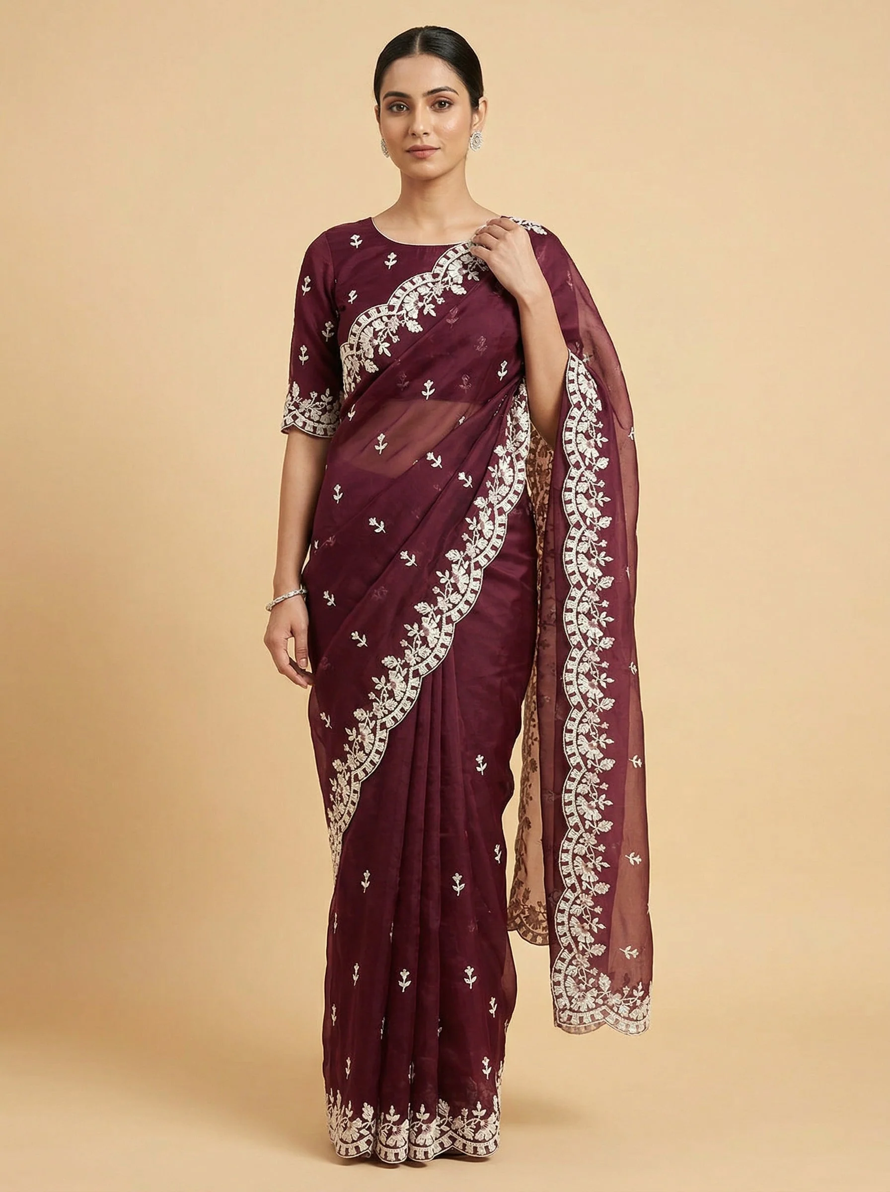 Regal Purple Embroidered Saree