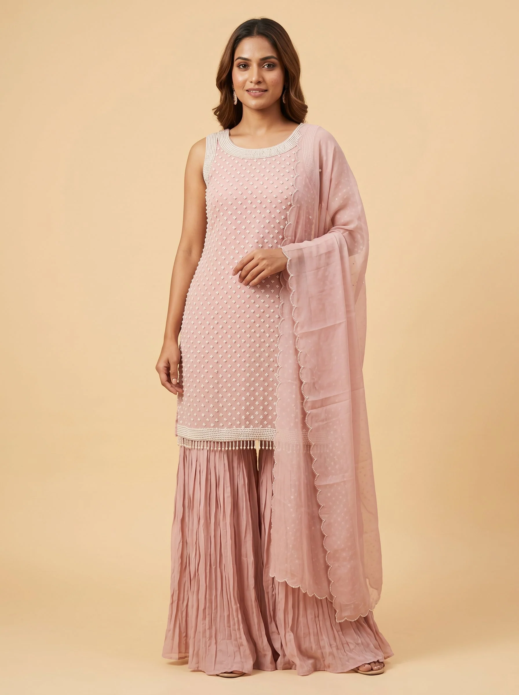 Rose Bloom Pink Sharara Set