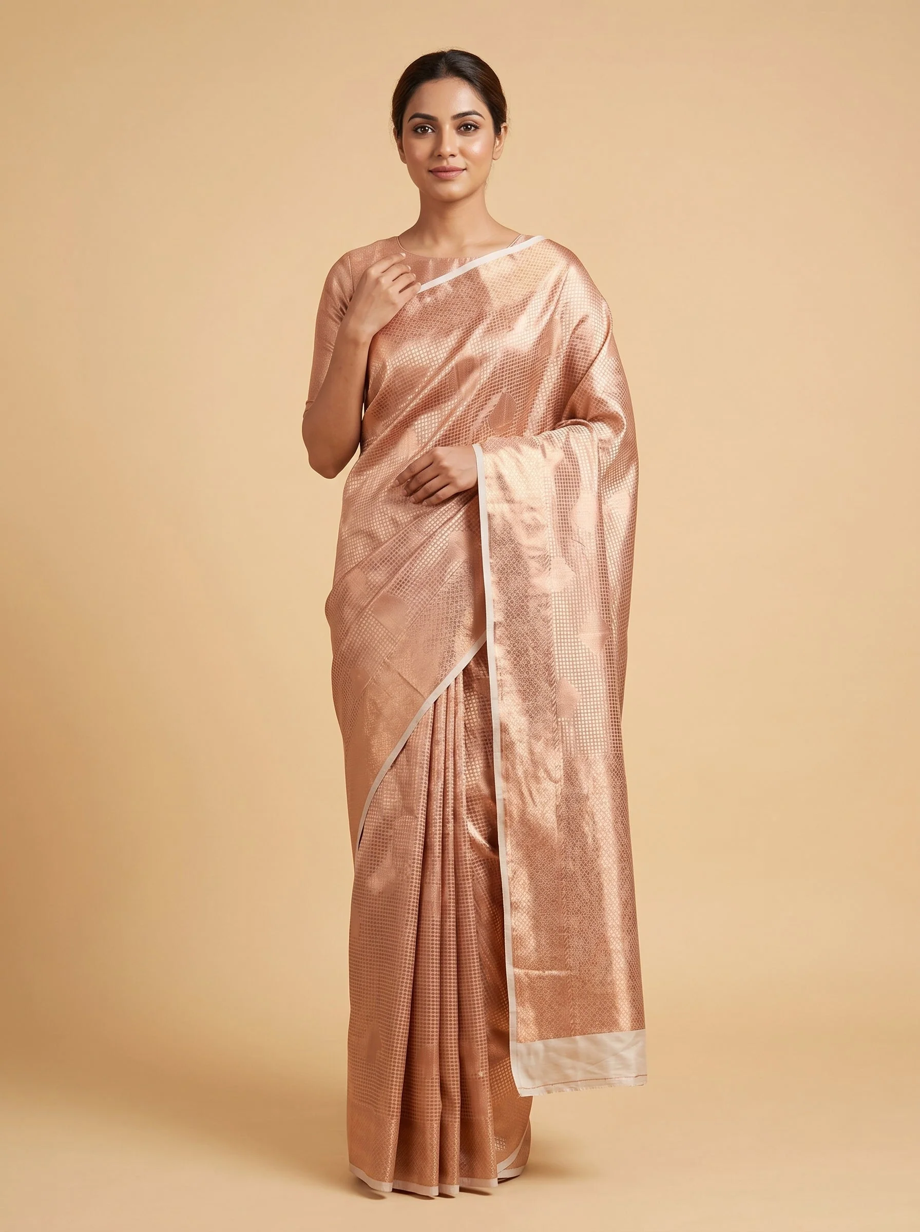 Rose Gold Luxe Finish Handloom Saree