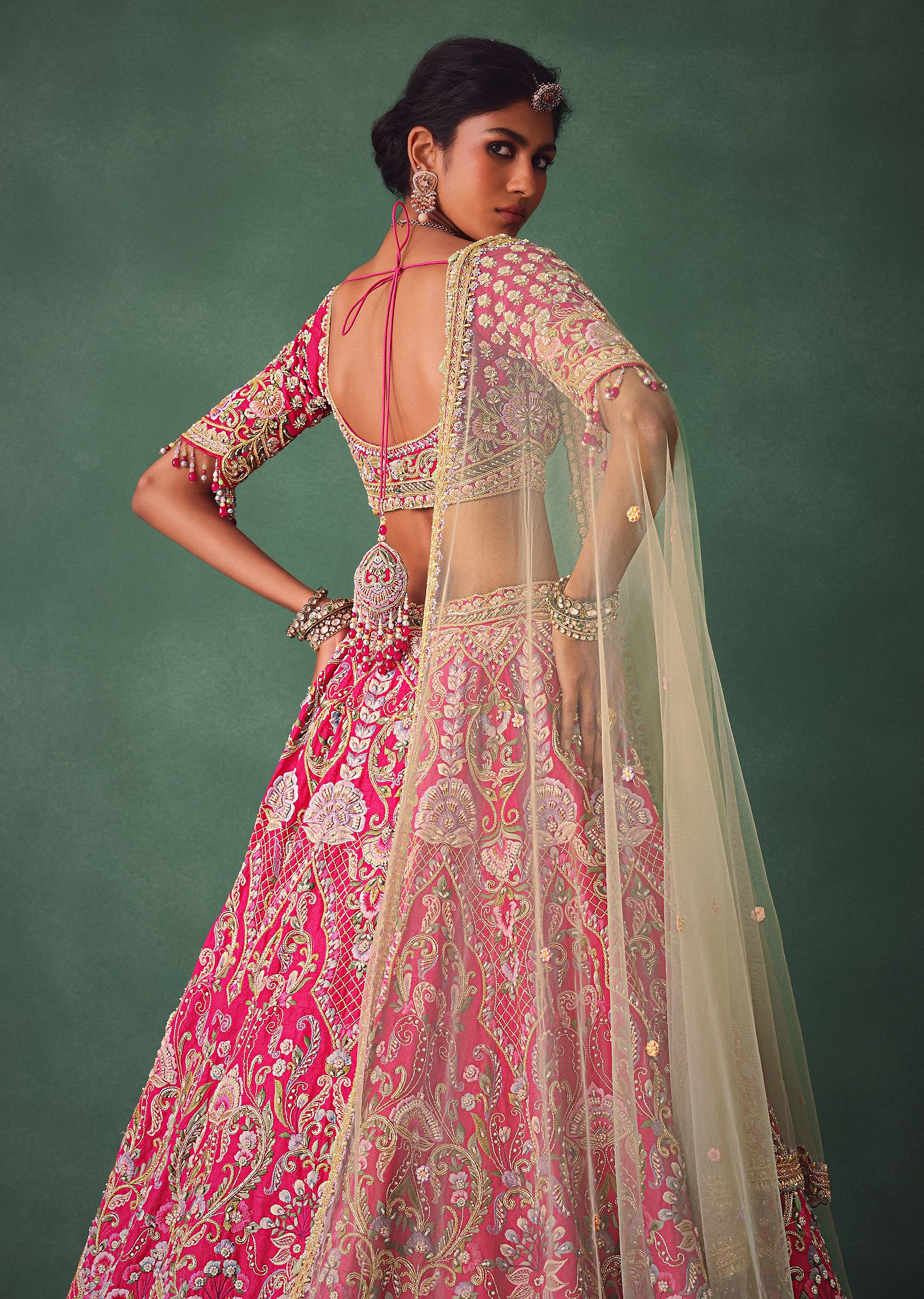 Rose Pink Bridal Lehenga With Scoop Neckline Blouse And Hand Work Dupatta - Image 4