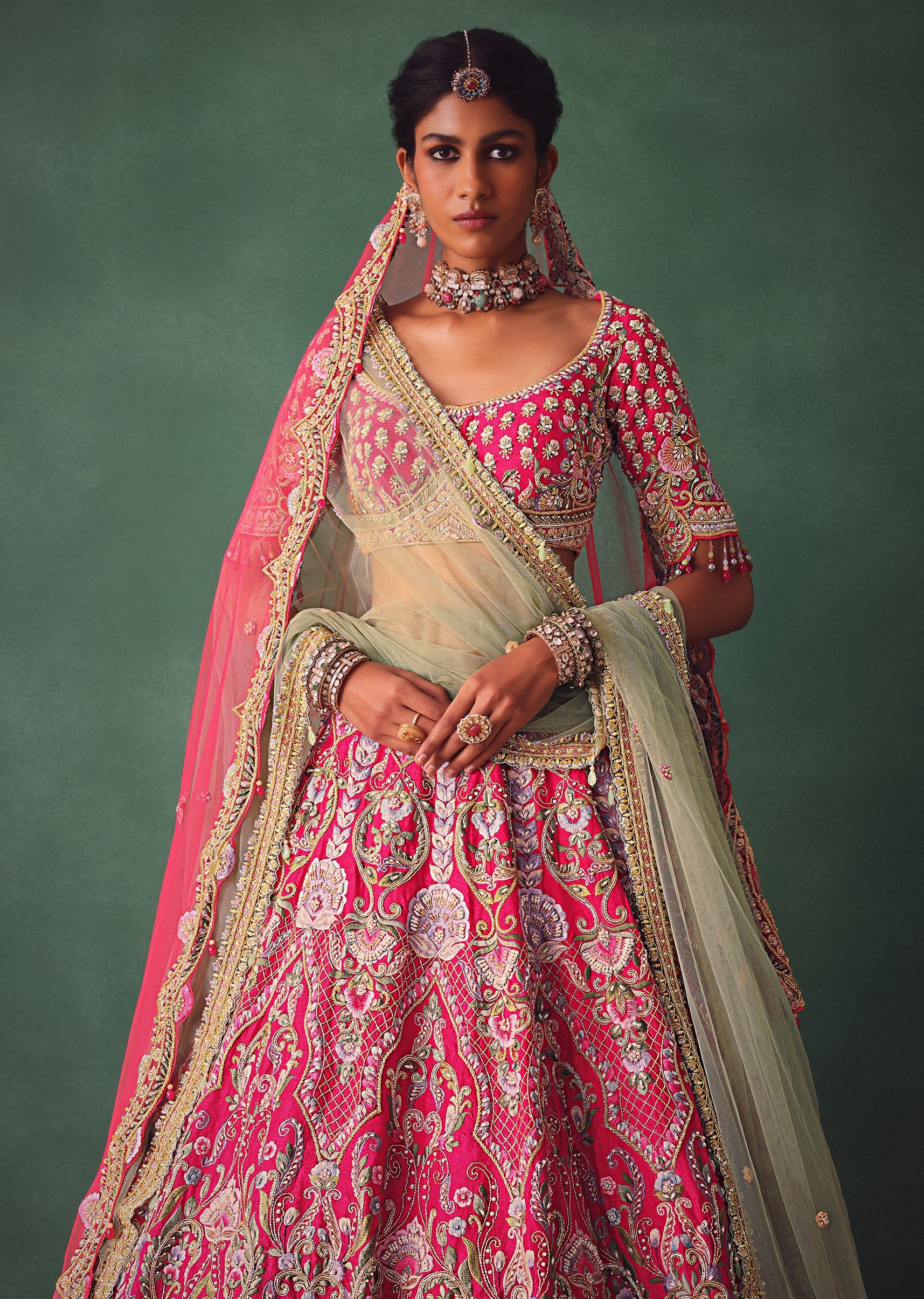Rose Pink Bridal Lehenga With Scoop Neckline Blouse And Hand Work Dupatta - Image 5