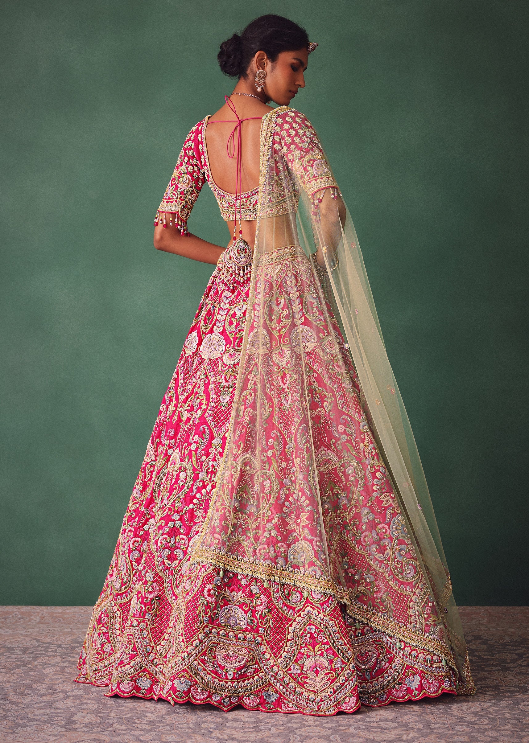 Rose Pink Bridal Lehenga With Scoop Neckline Blouse And Hand Work Dupatta - Image 6
