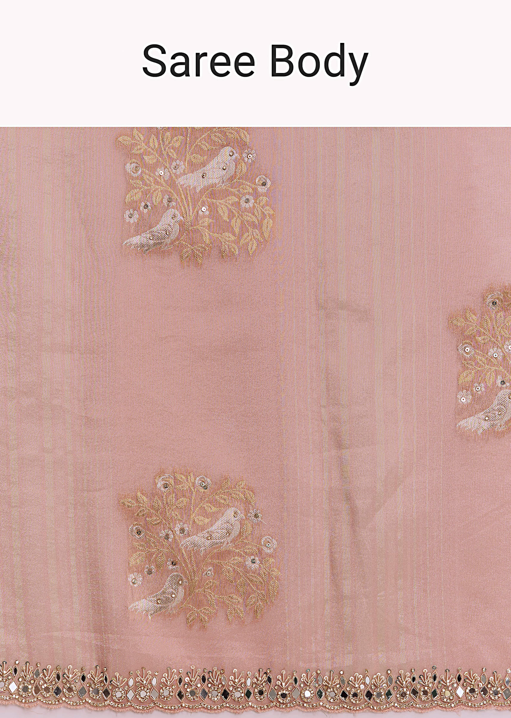 Rose Pink Tissue Saree With Zardosi And Mirror Embroidery - Image 8
