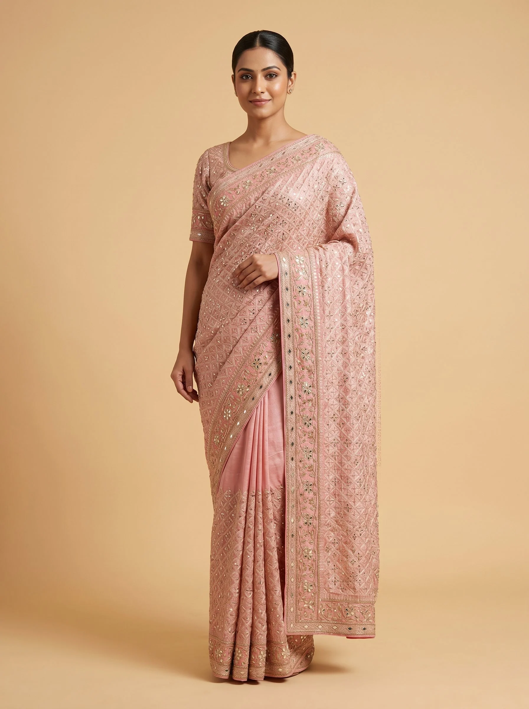 Rose Red Fusion Saree