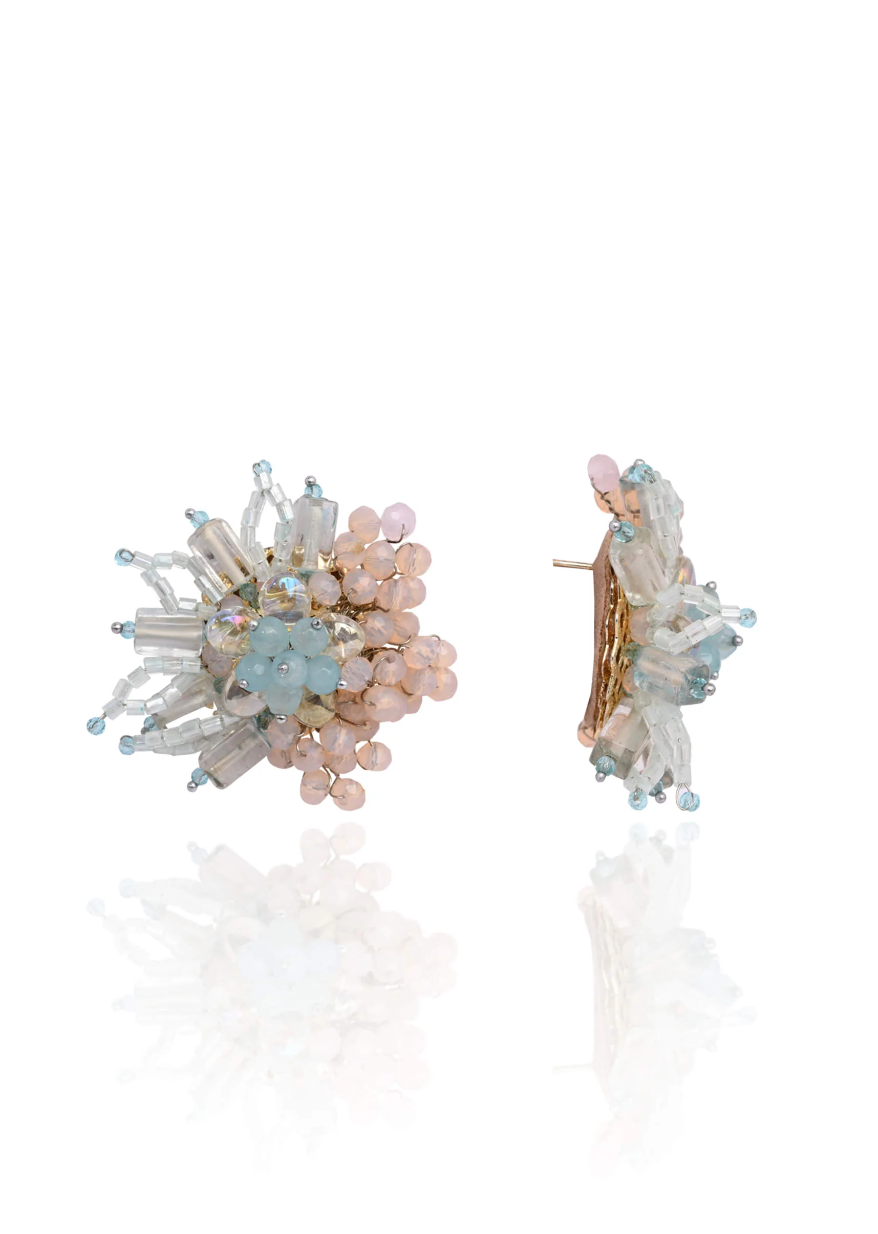 Round Peach And Turq Earrings For Everyday Look - Image 4