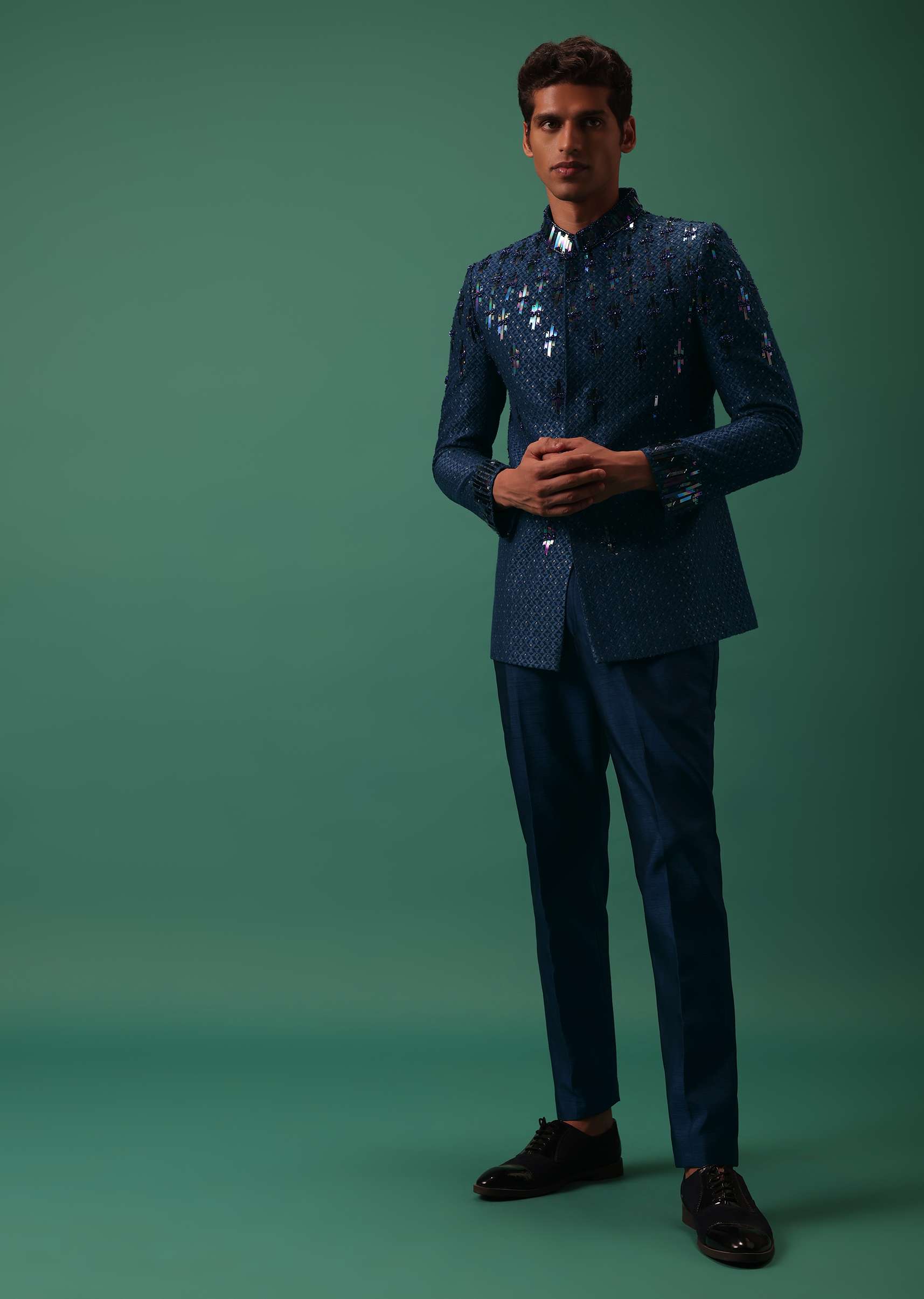 Royal Blue Bandhgala Jacket Set With Hand Embroidery - Image 7