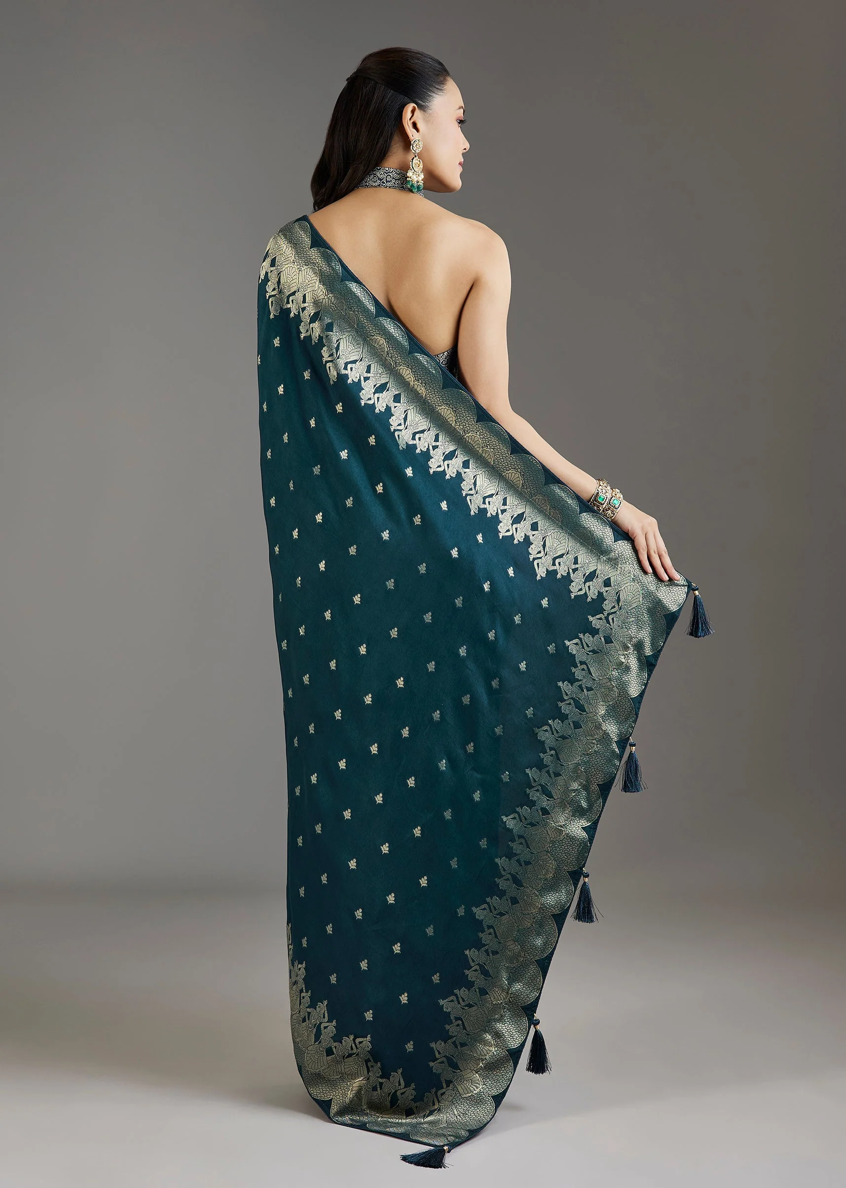 Royal Blue Dola Silk Woven Saree - Image 4