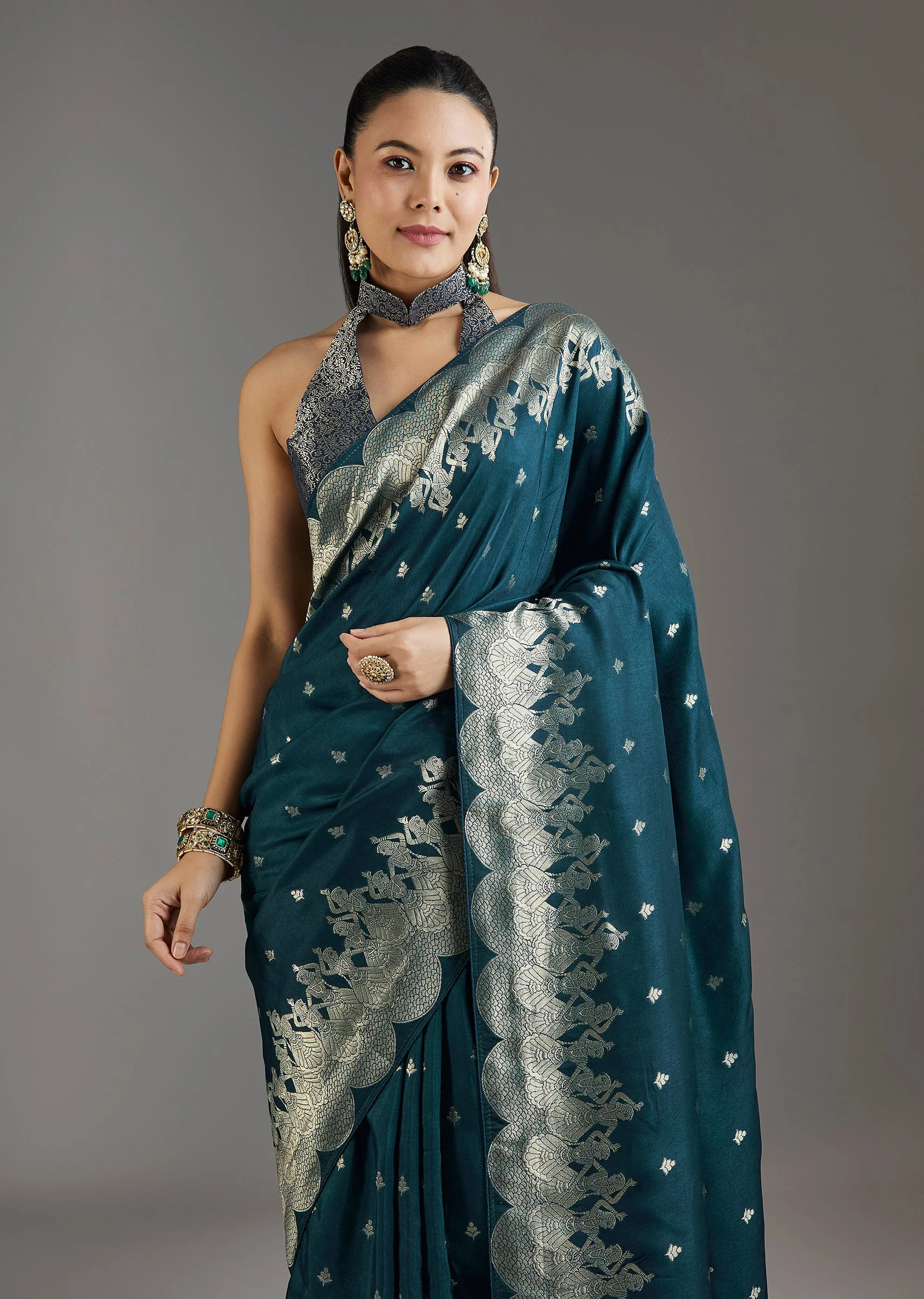 Royal Blue Dola Silk Woven Saree - Image 5