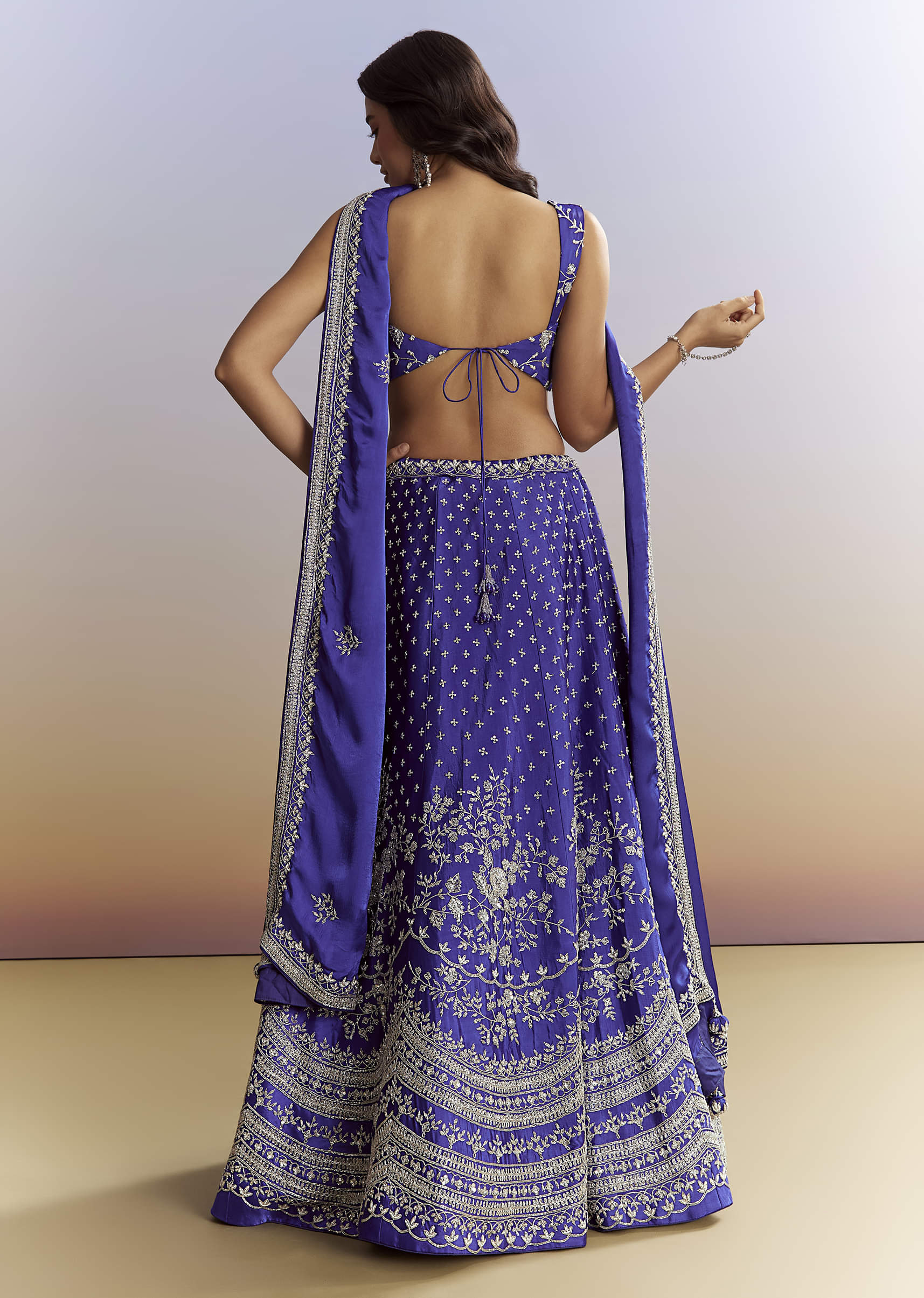 Royal Blue Satin Bridesmaid Lehenga With Heavy Embroidery - Image 2