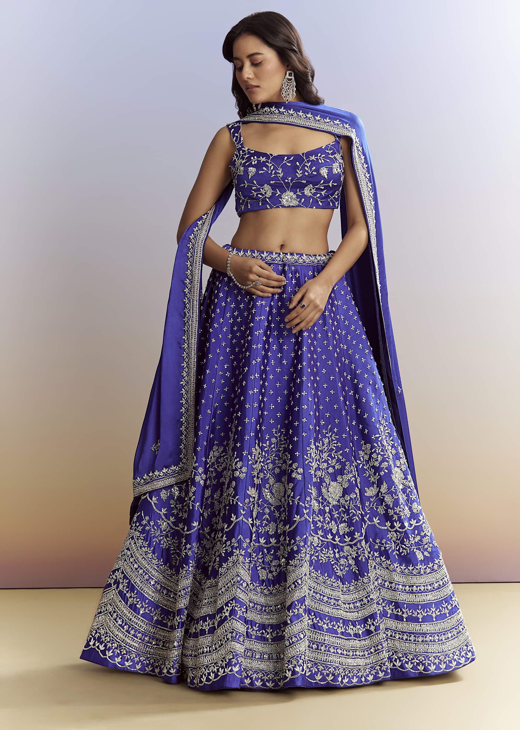 Royal Blue Satin Bridesmaid Lehenga With Heavy Embroidery - Image 5