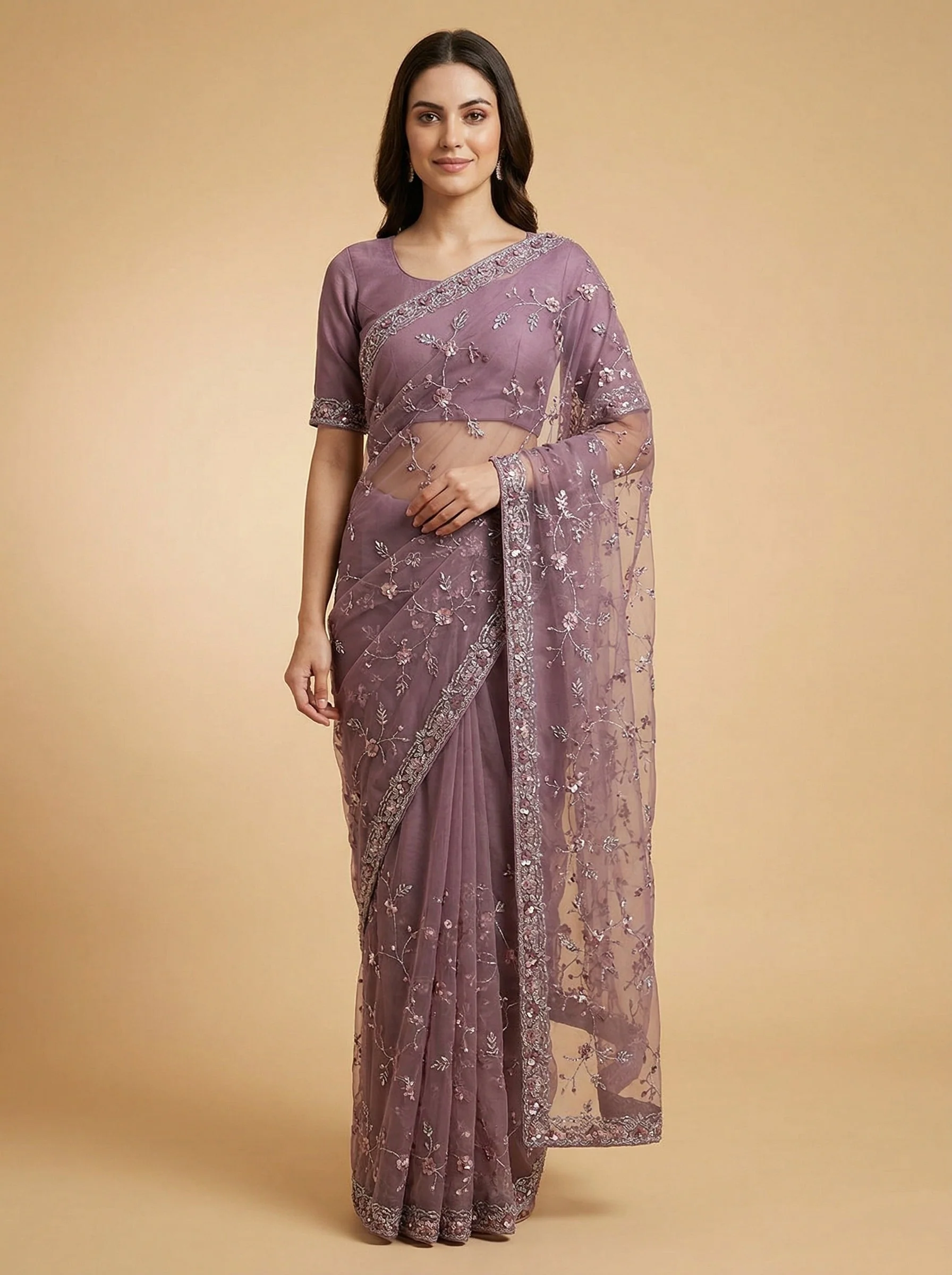 Royal Plum Purple Embroidered Saree