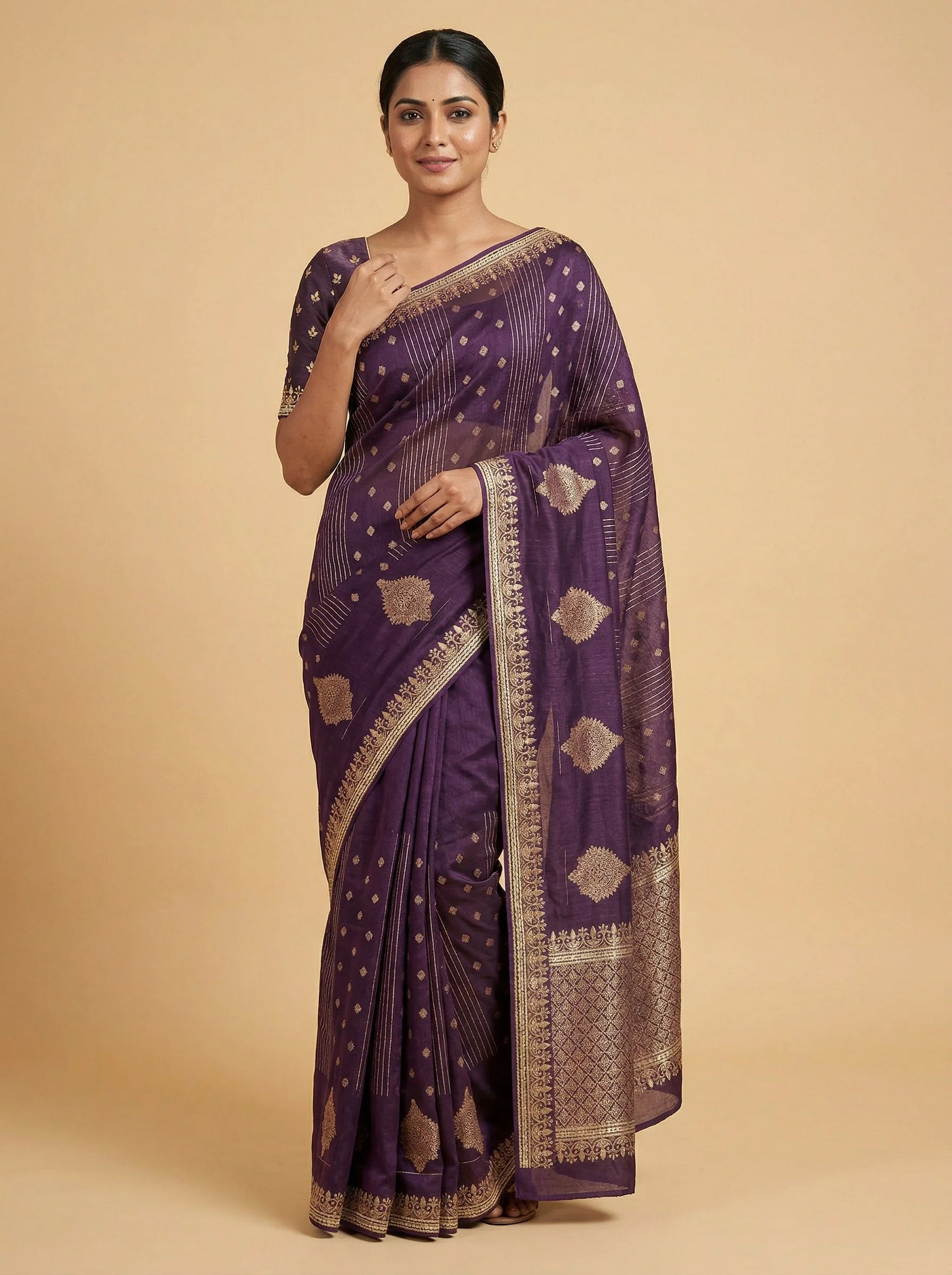 Royal Purple Embroidered Saree