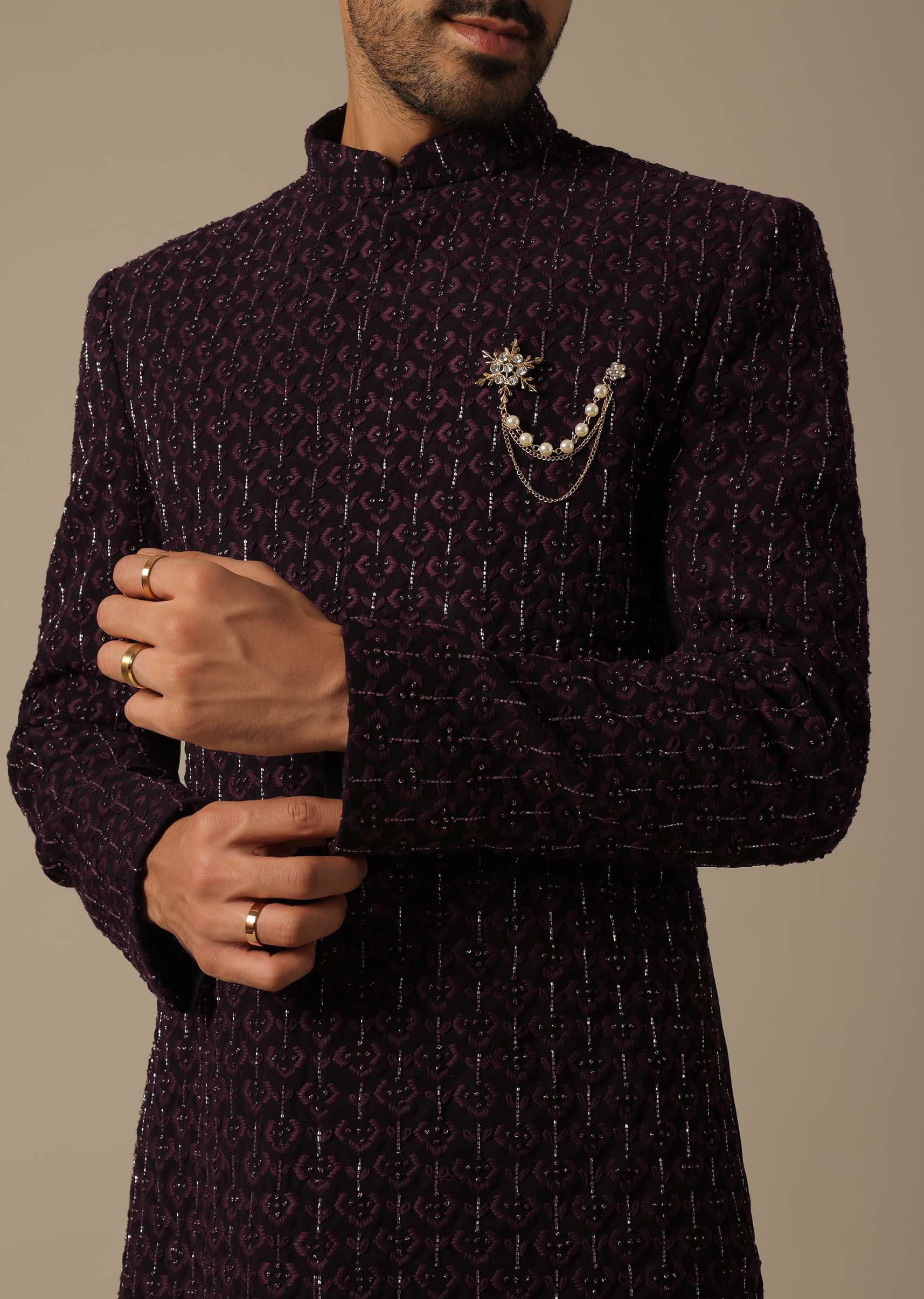Royal Purple Embroidered Sherwani Set - Image 2