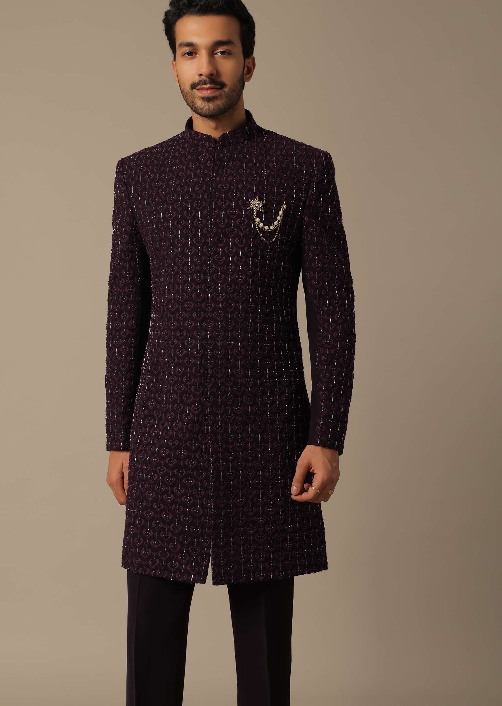 Royal Purple Embroidered Sherwani Set - Image 4