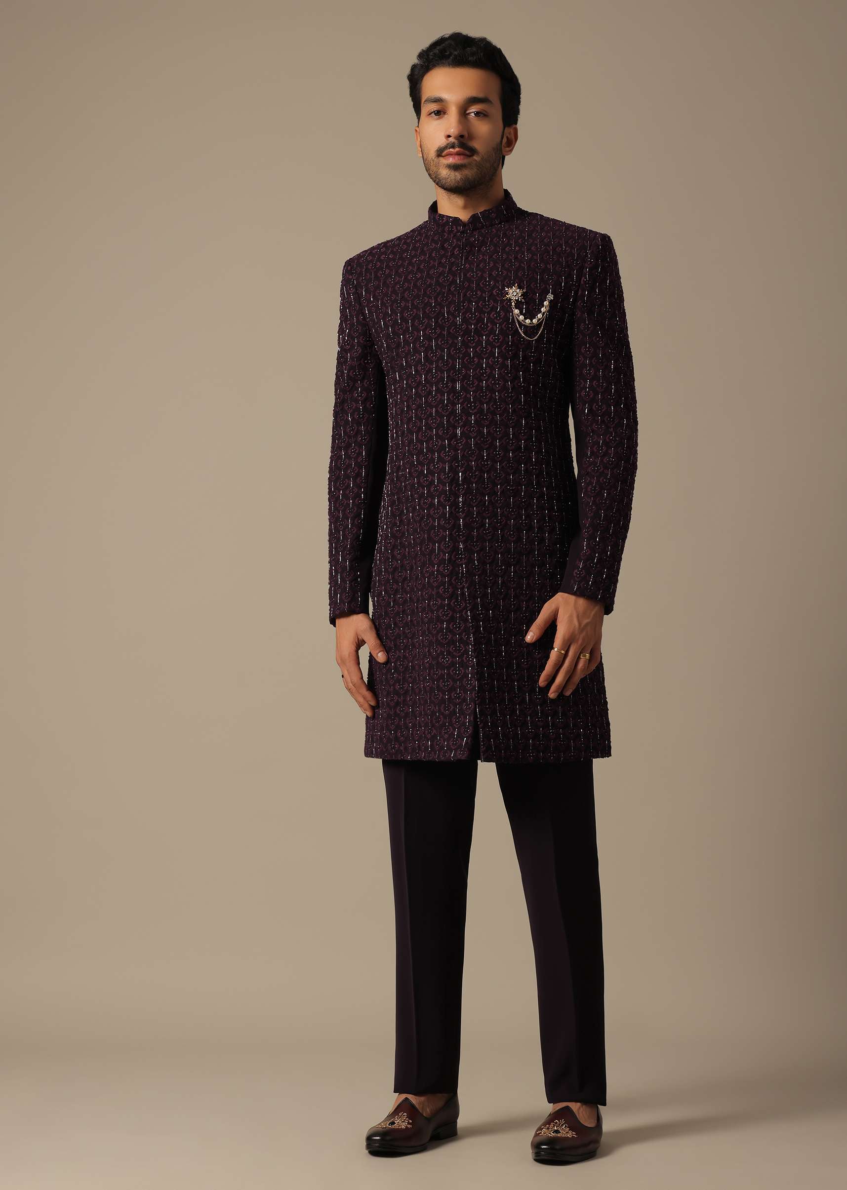 Royal Purple Embroidered Sherwani Set - Image 5