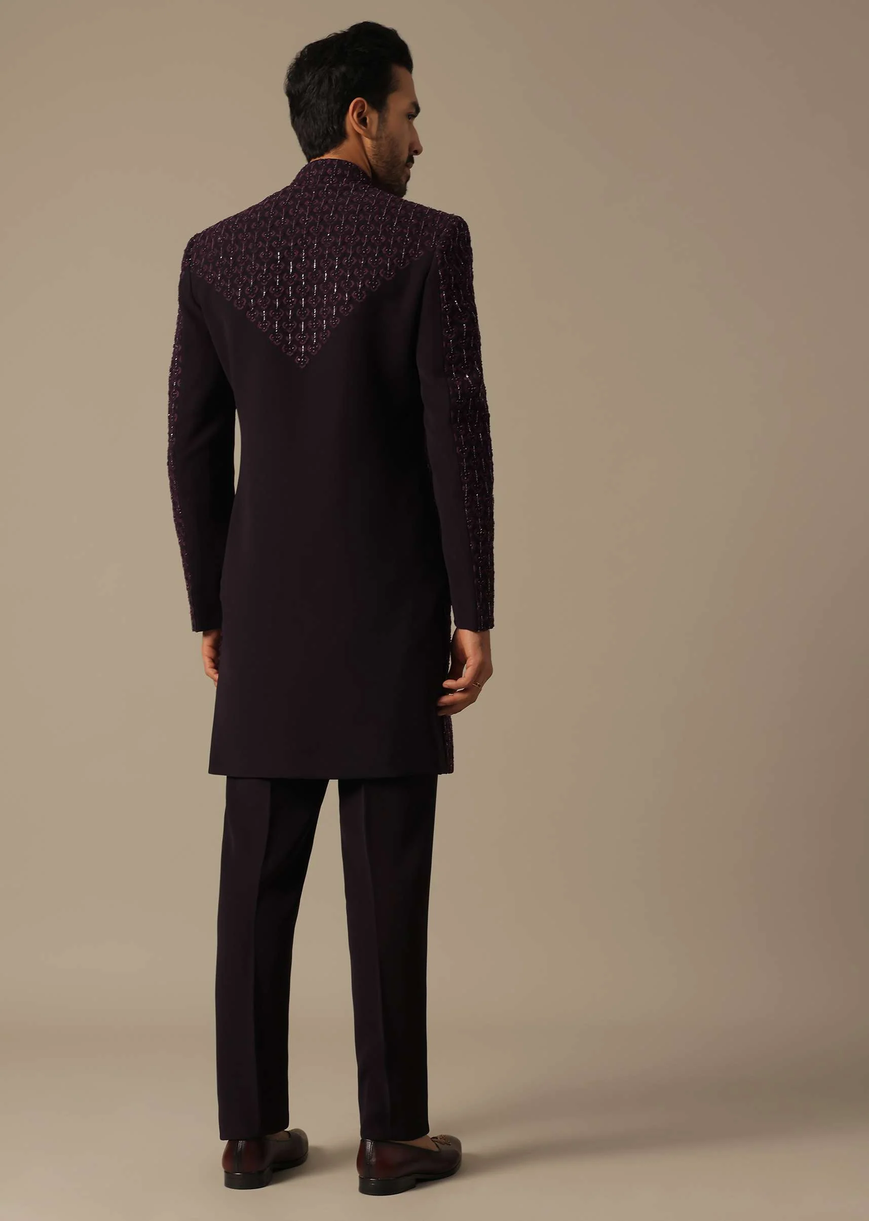 Royal Purple Embroidered Sherwani Set - Image 6