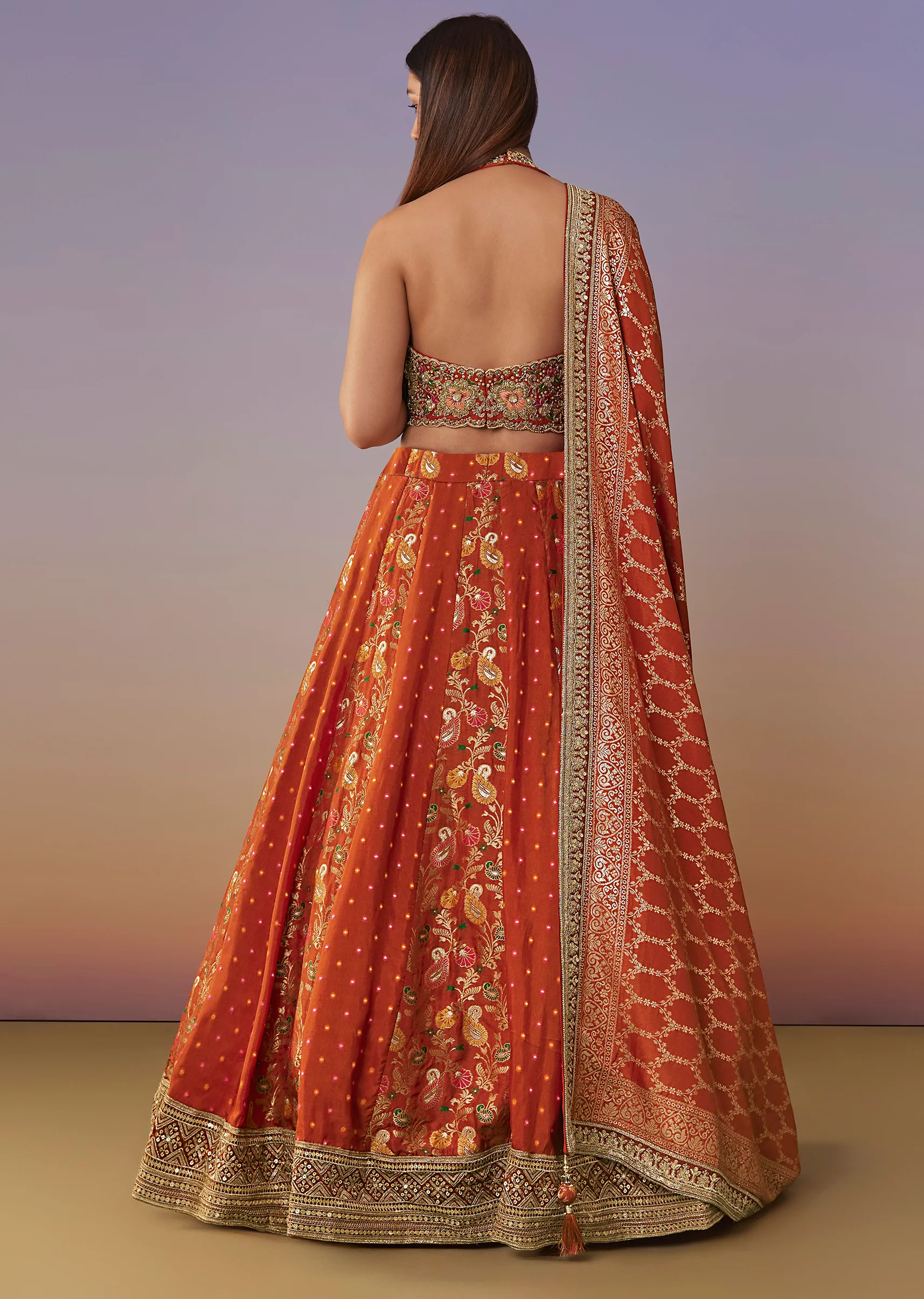 Rust Banarasi Silk Bridesmaid Lehenga - Image 2