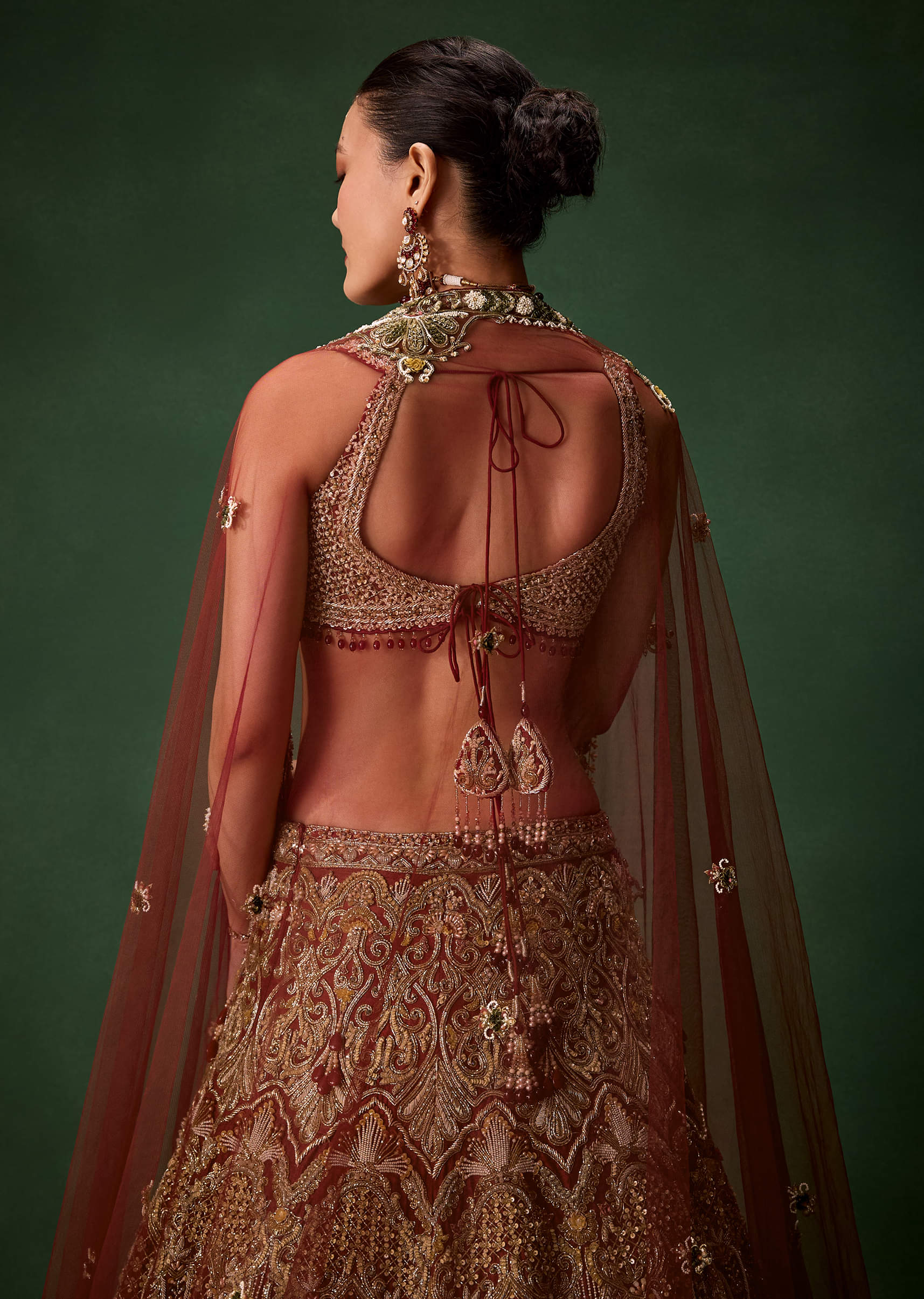 Rust Bridal Silk Embellished Lehenga Set with  Two Dupattas - Image 6