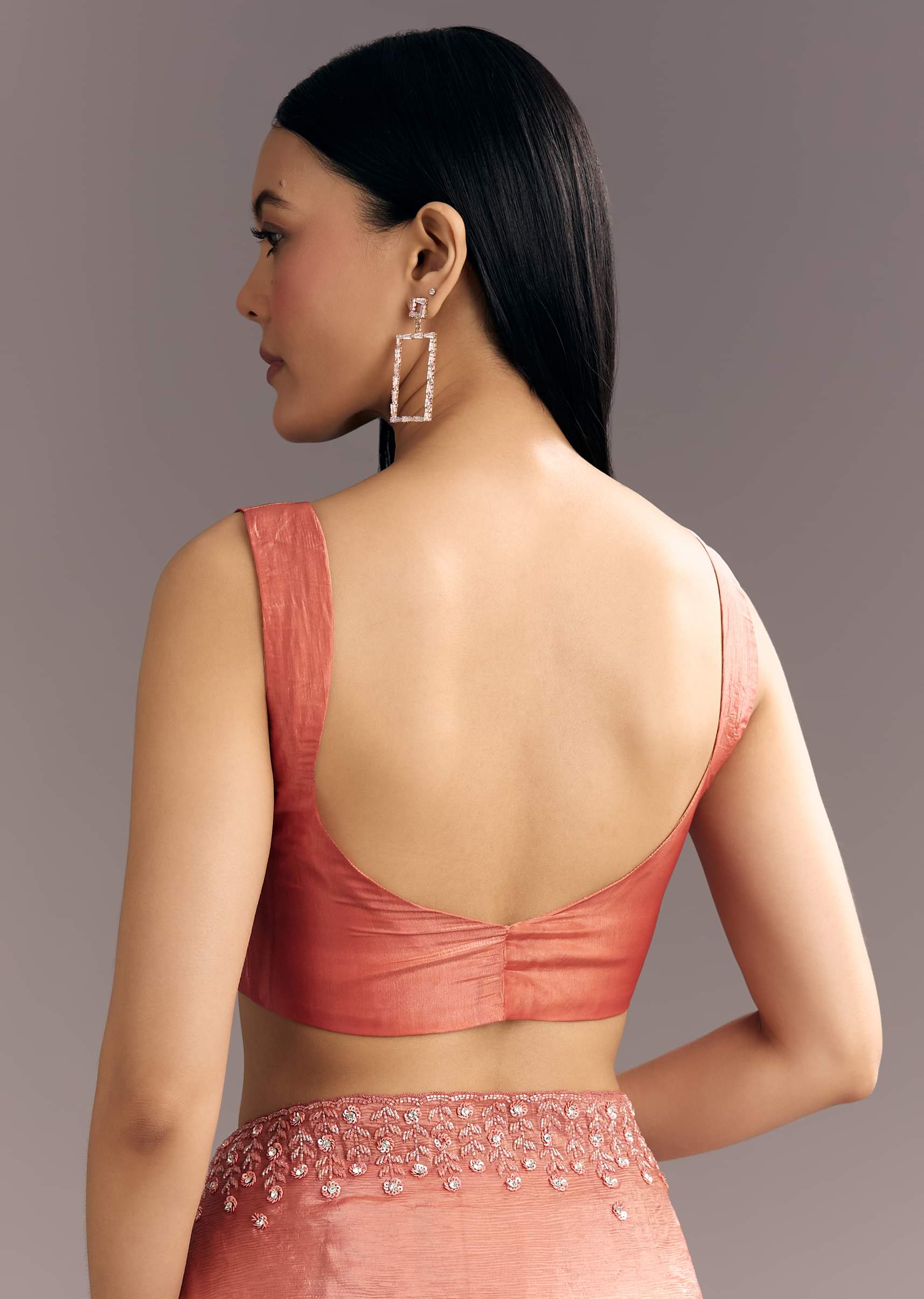 Rust Brown Crushed Tissue Cutdana And Sequin Embroidered Saree - Image 8