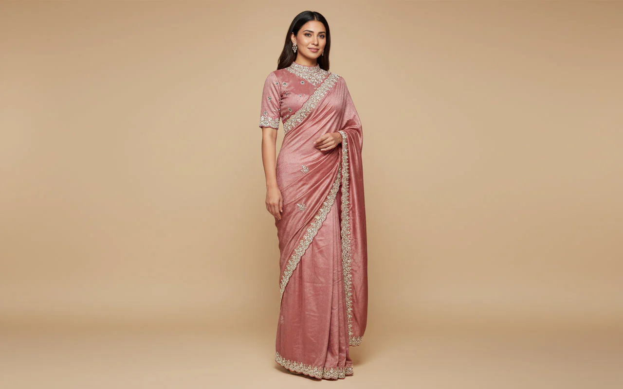 Rust Brown Luxe Embroidered Saree