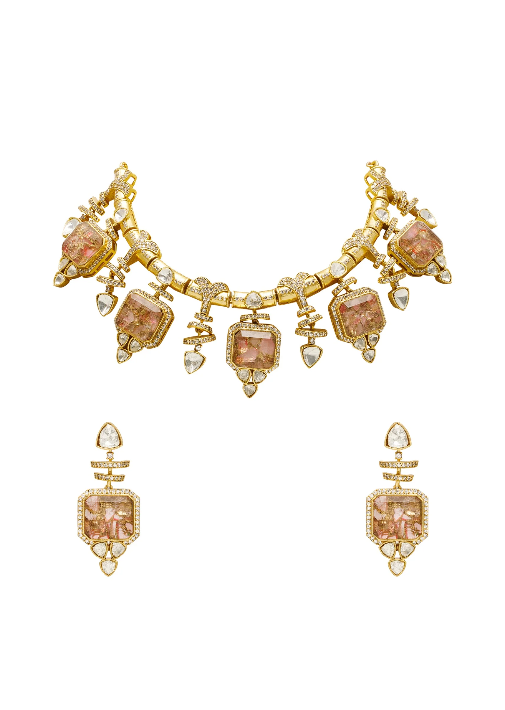 Rust Kundan Choker Necklace Set - Image 2