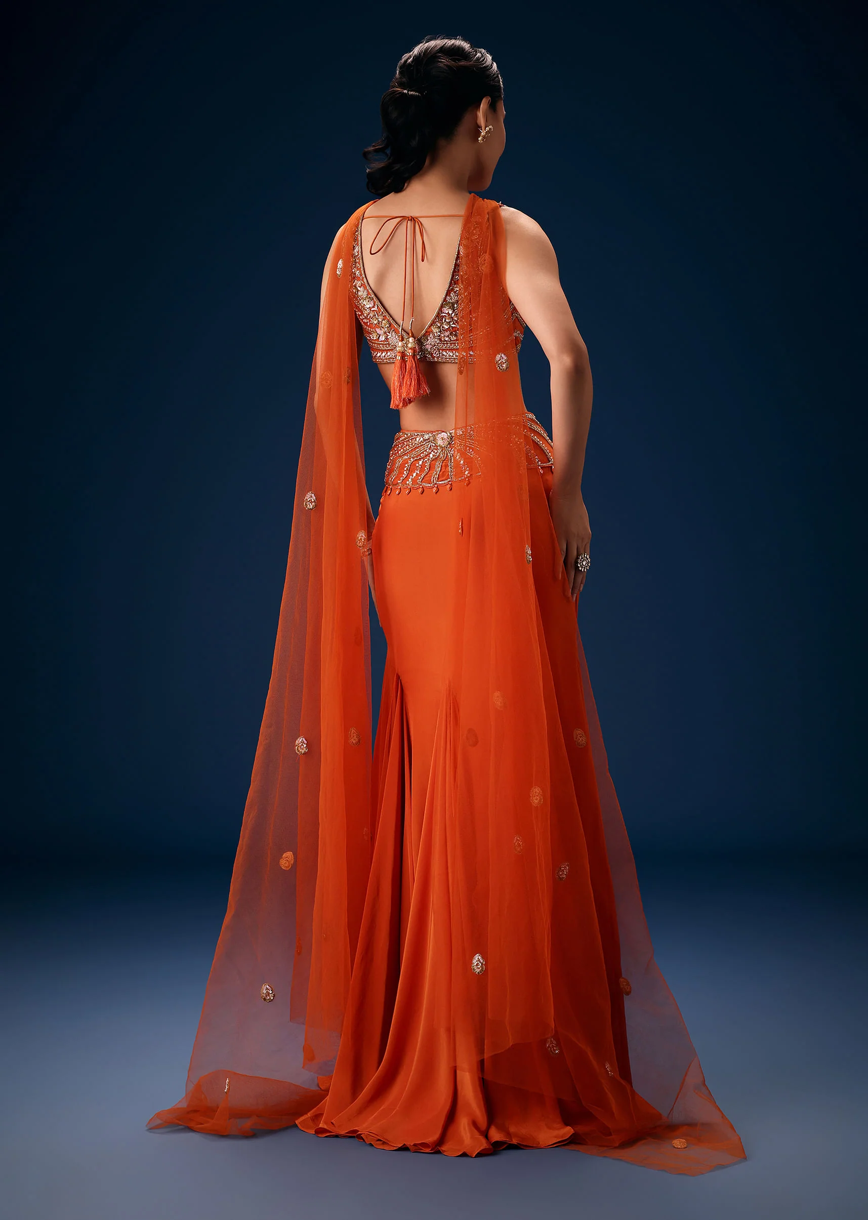 Rust Mermaid Symmetric Belt Skirt With Blouse And Choker - Image 5