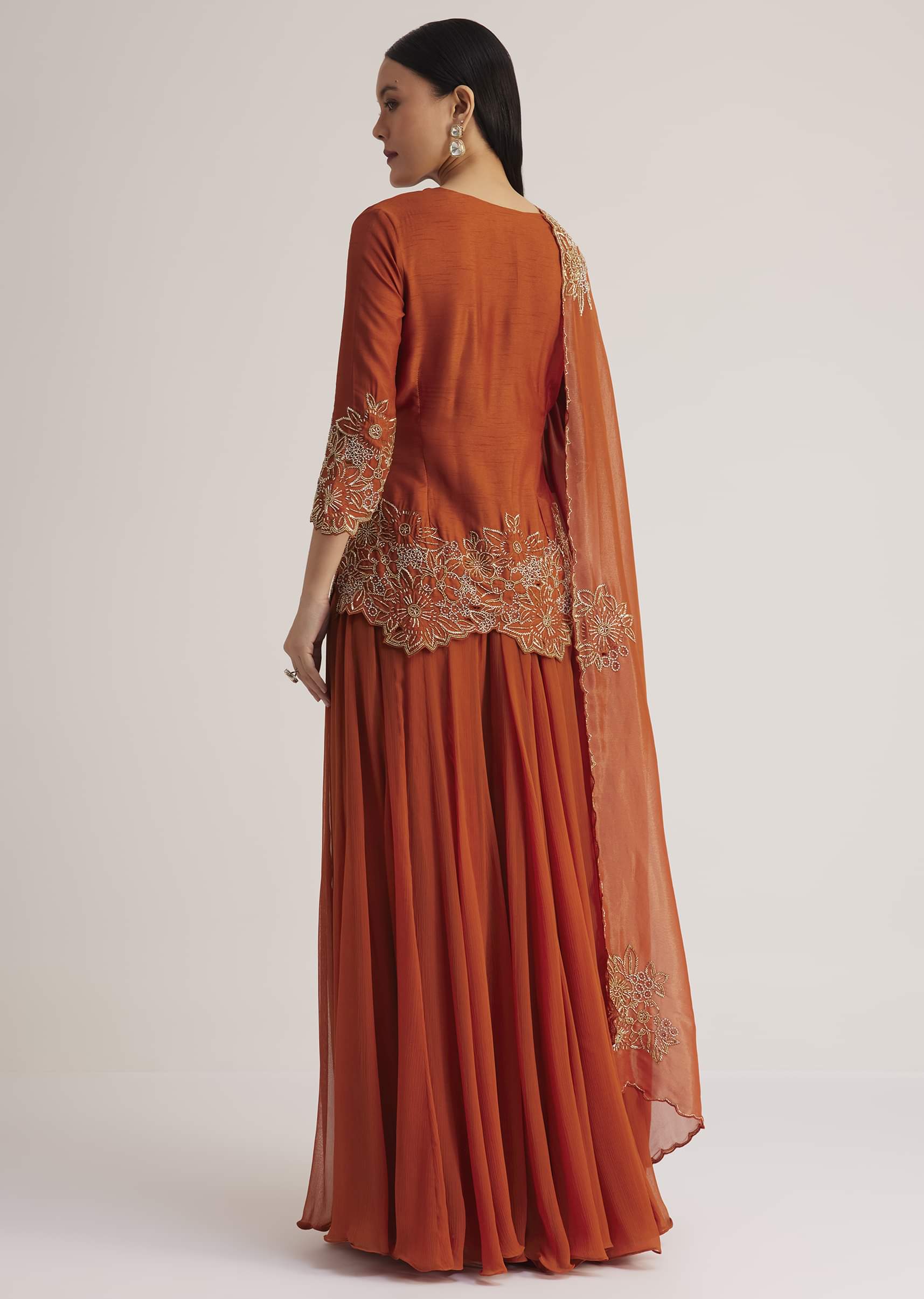 Rust Orange Palazzo Suit With Cutwork Detailing - Image 5