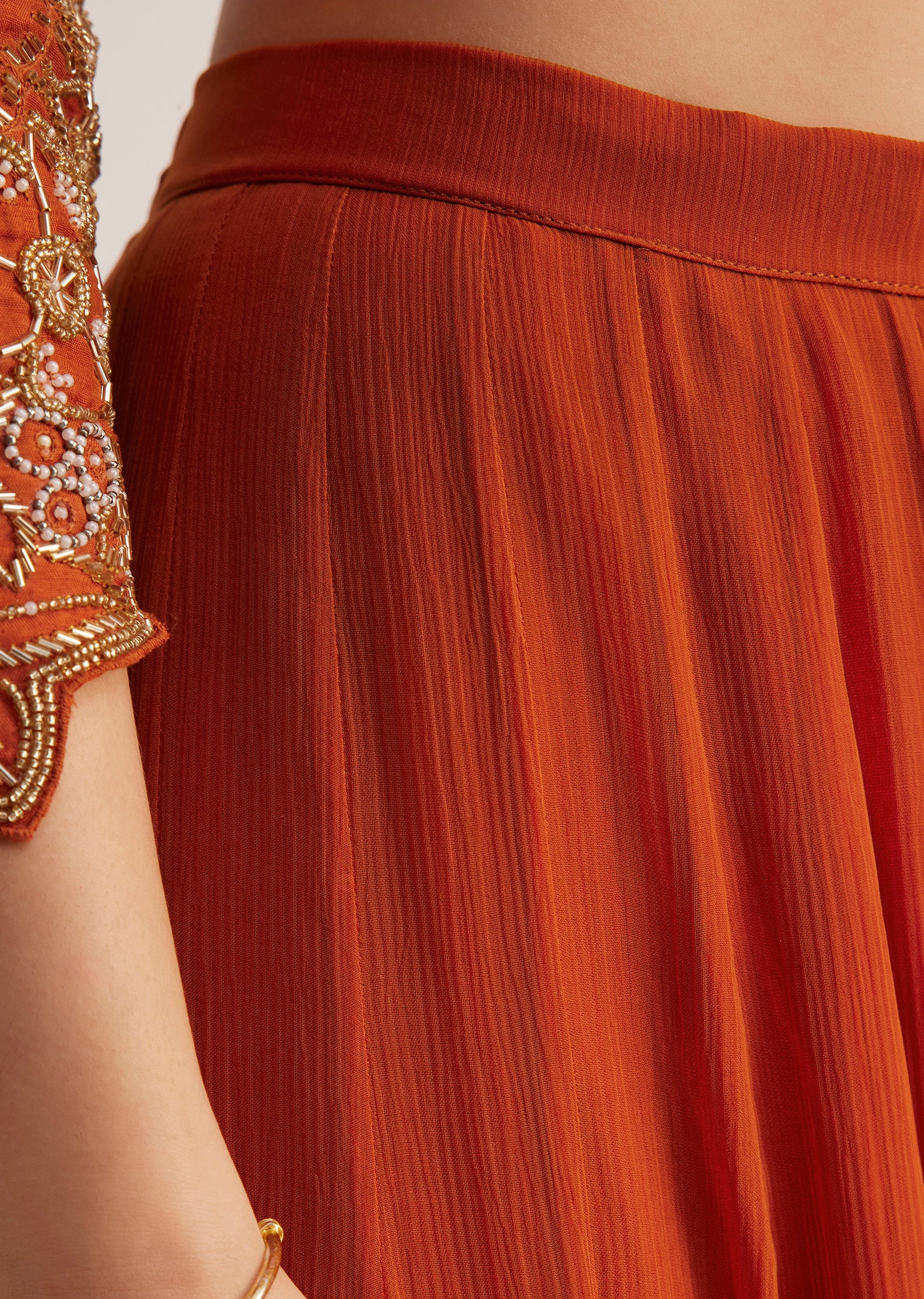 Rust Orange Palazzo Suit With Cutwork Detailing - Image 6