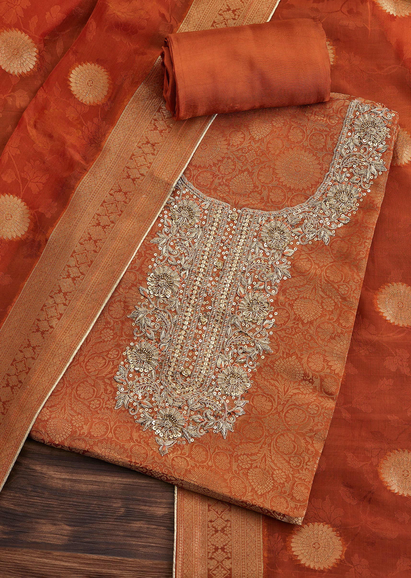 Rust Orange Jacquard Suit