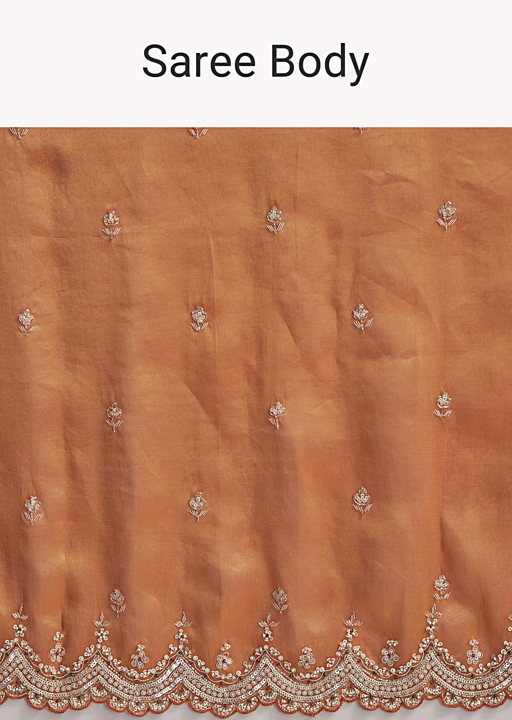 Rust Orange Silk Embroidered Saree With Heavy Hand Embroidery - Image 9