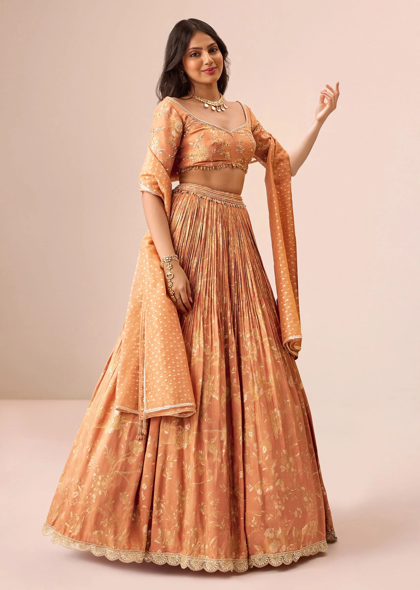 Rust Orange Tassel Embroidered Blouse With Lehenga And Dupatta - Image 3