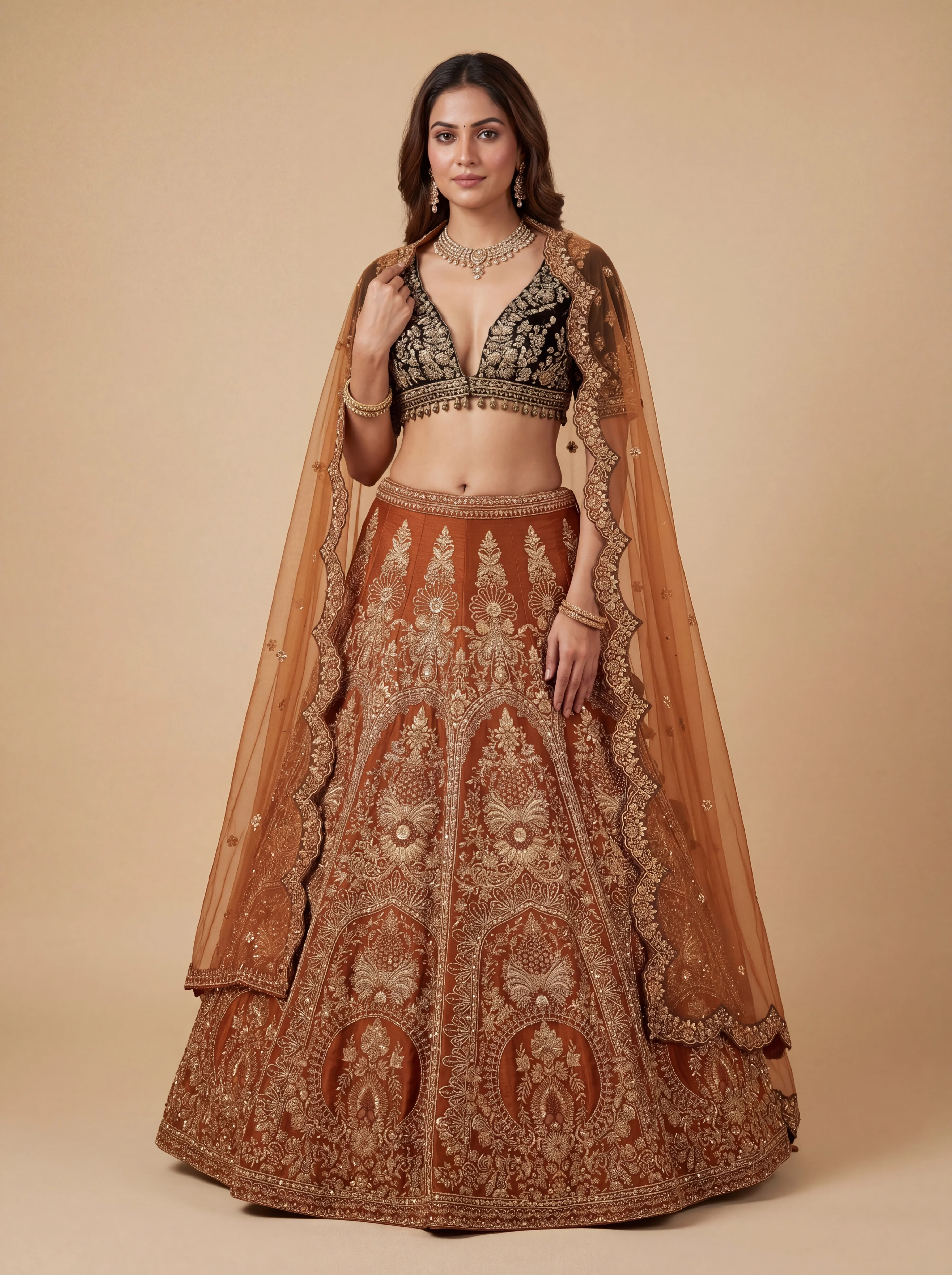 Rust Pheras Bridal Lehenga With Intricate Embroidery  Soft Volume