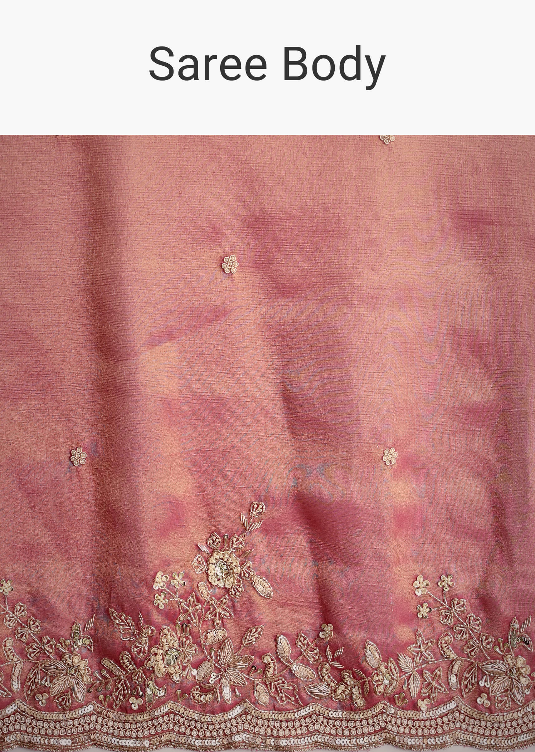 Rust Pink Tissue Saree With Zardosi Cutdana Embroidery - Image 11