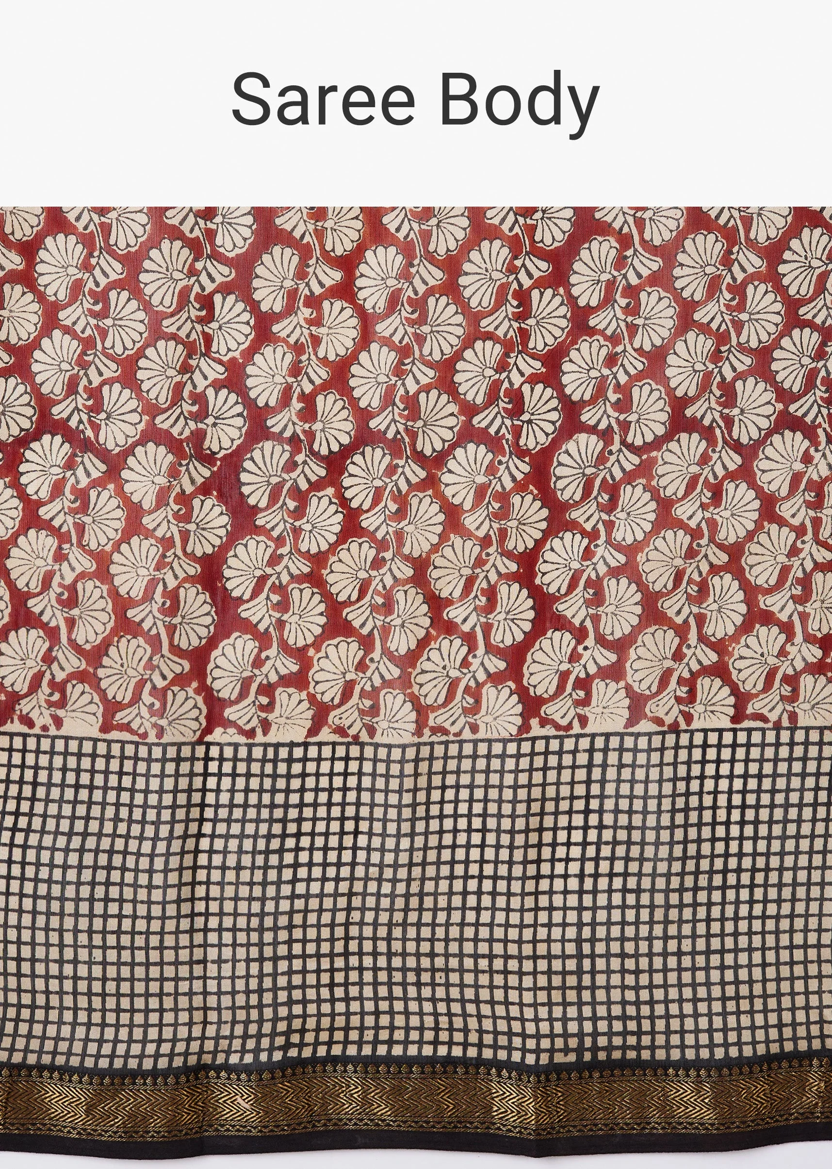 Rust Saree with Hand Painted Motifs and Stitched Blouse - Image 9
