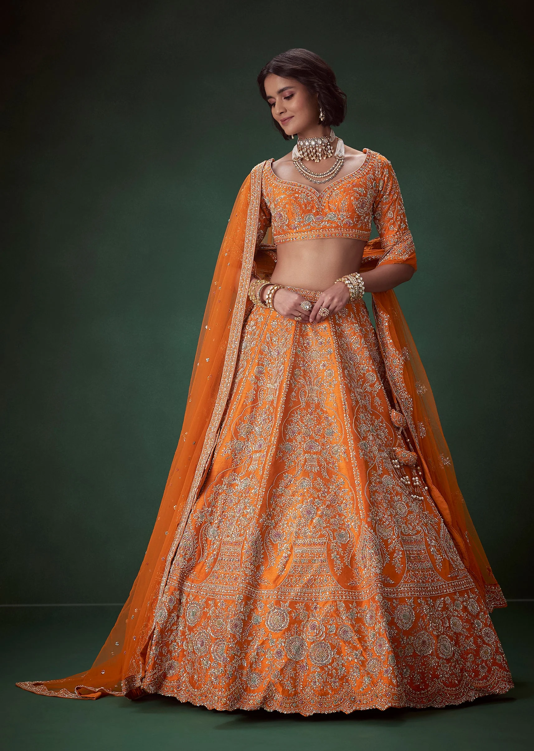Rust Silk Bridal Lehenga Set with Zari Work - Image 4