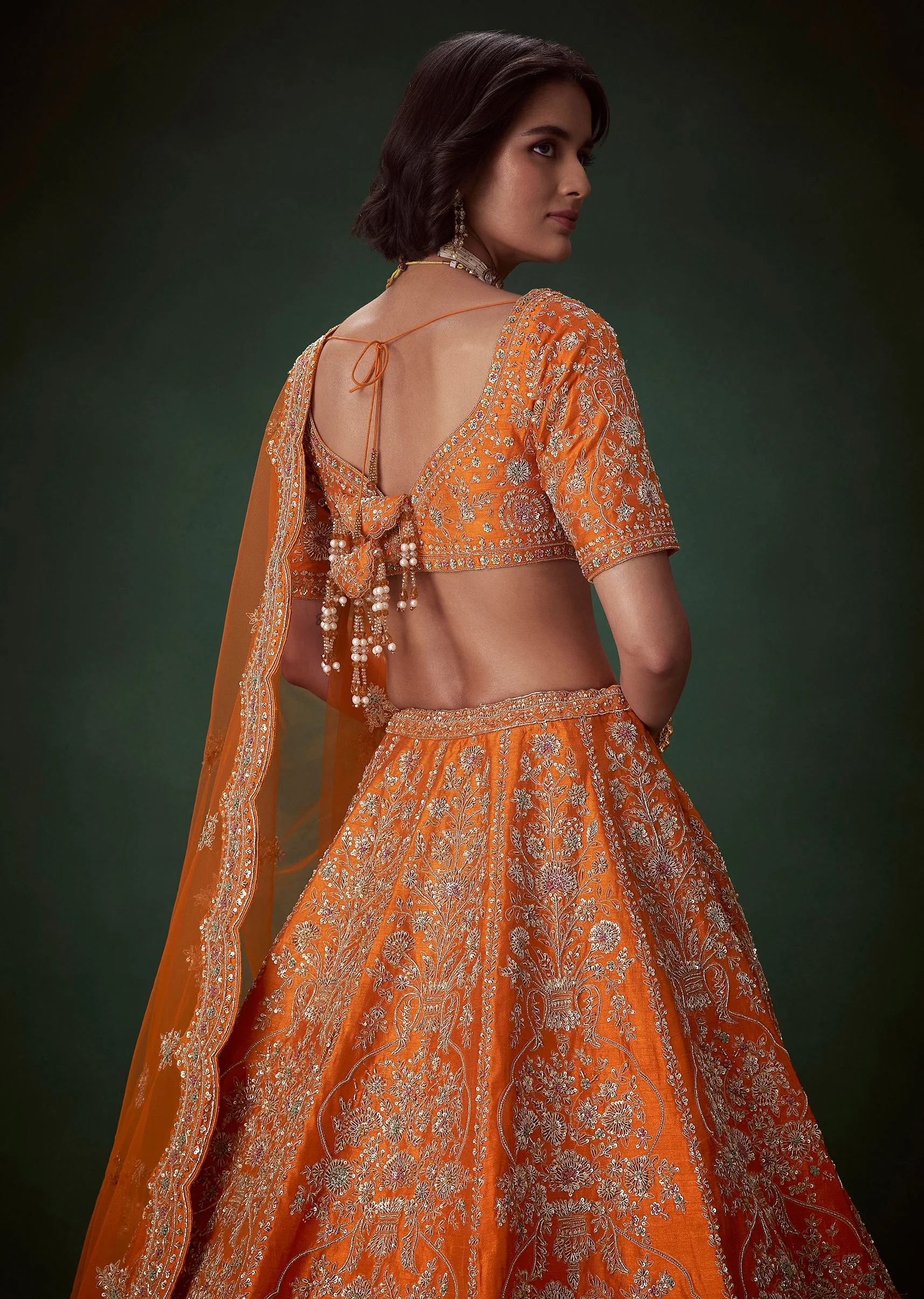 Rust Silk Bridal Lehenga Set with Zari Work - Image 5
