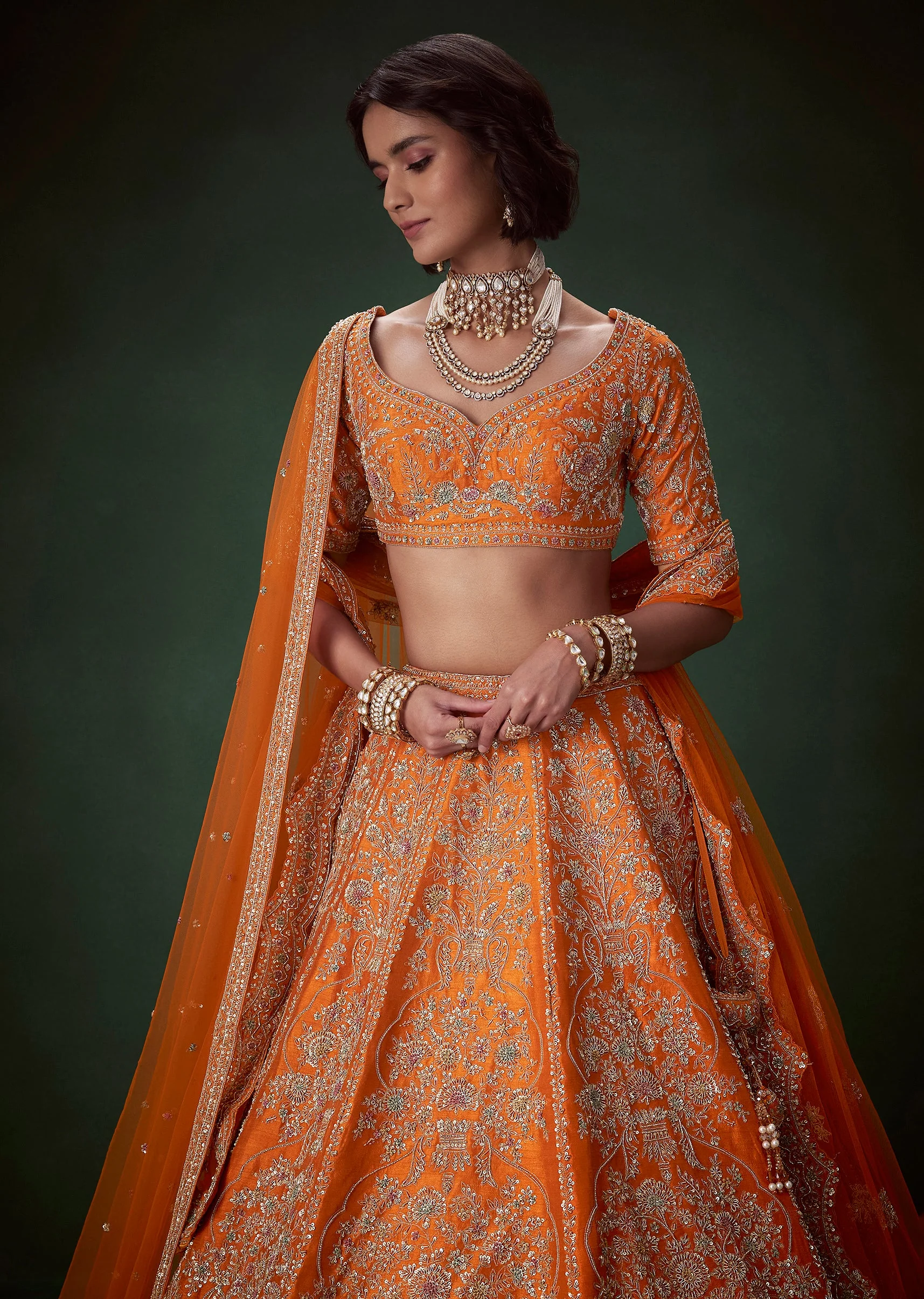 Rust Silk Bridal Lehenga Set with Zari Work - Image 6