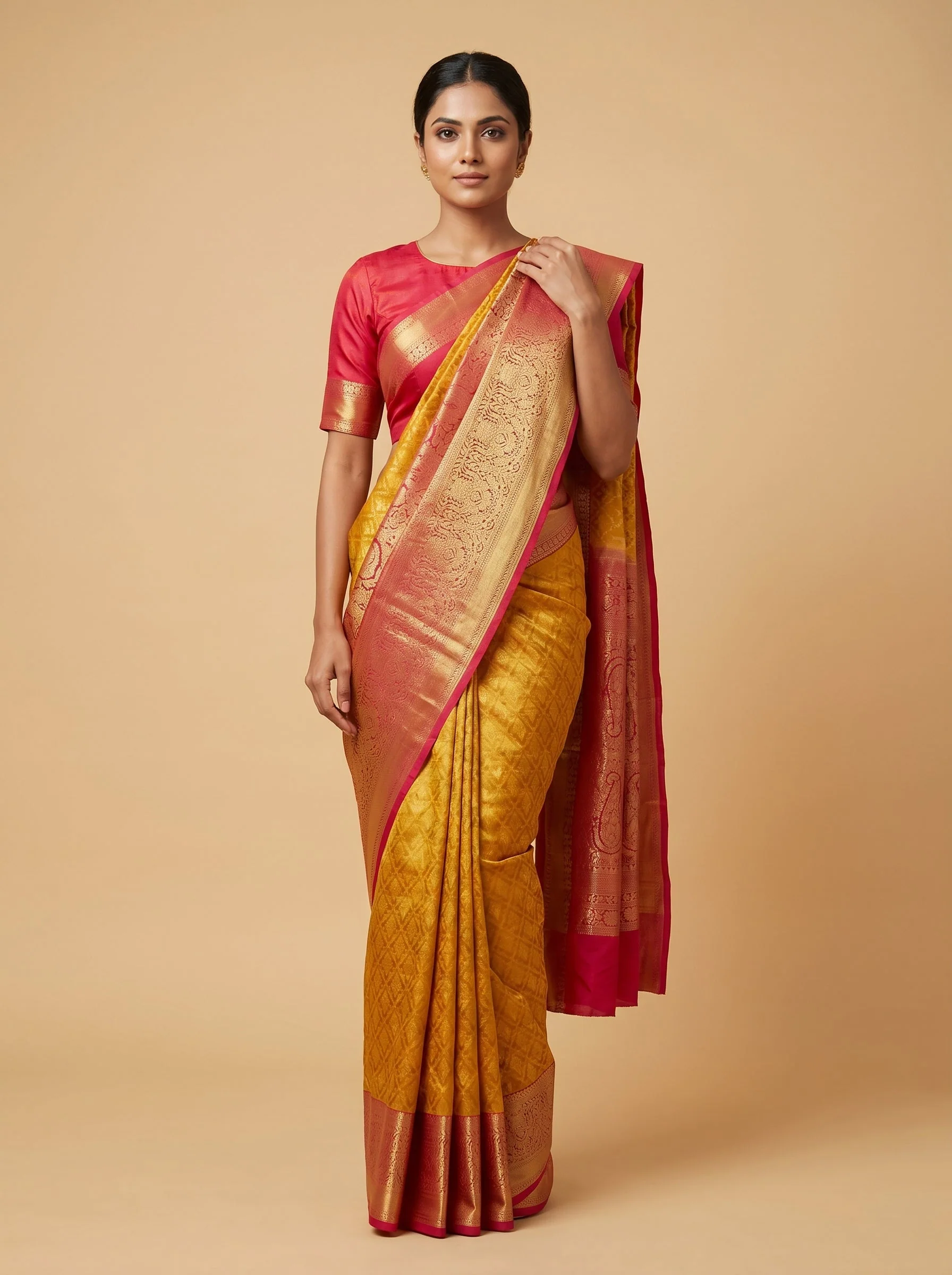 Saffron Mustard Shine Saree
