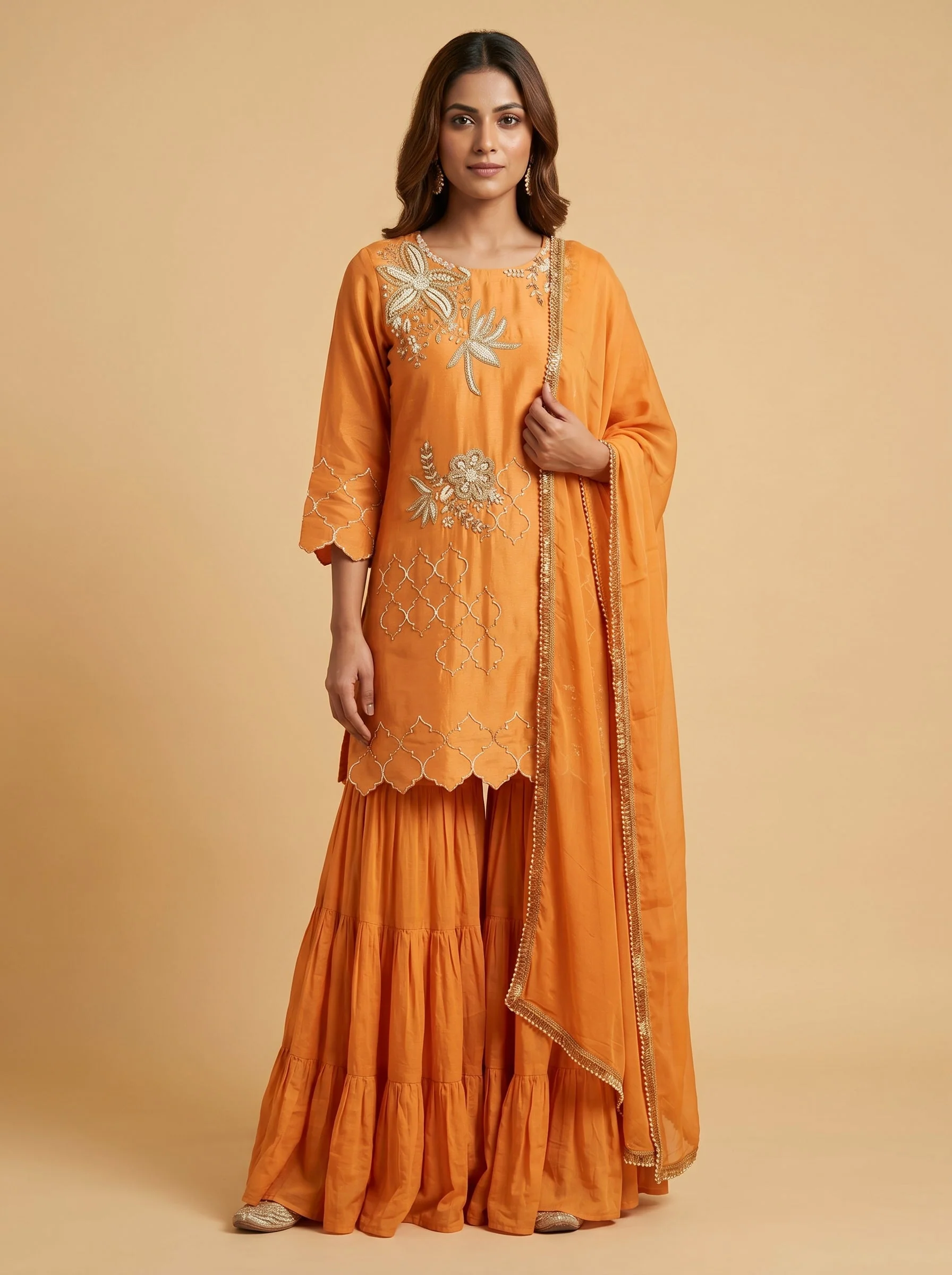 Saffron Orange Sharara Set