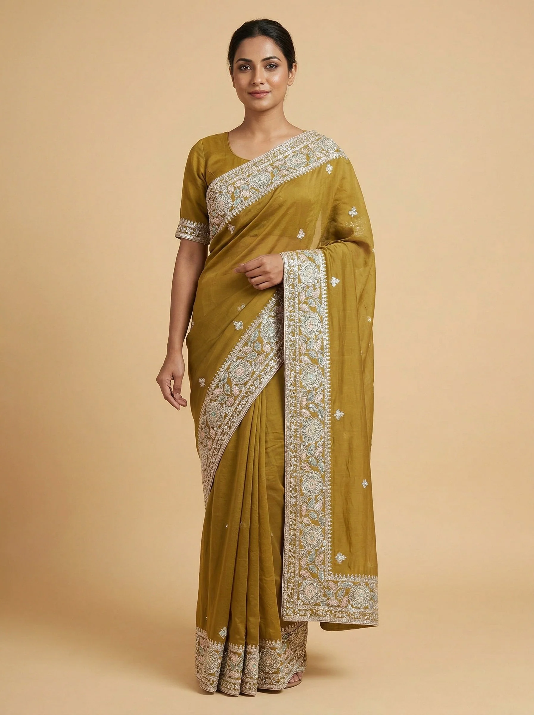 Sage Mehandi Green Embroidered Saree