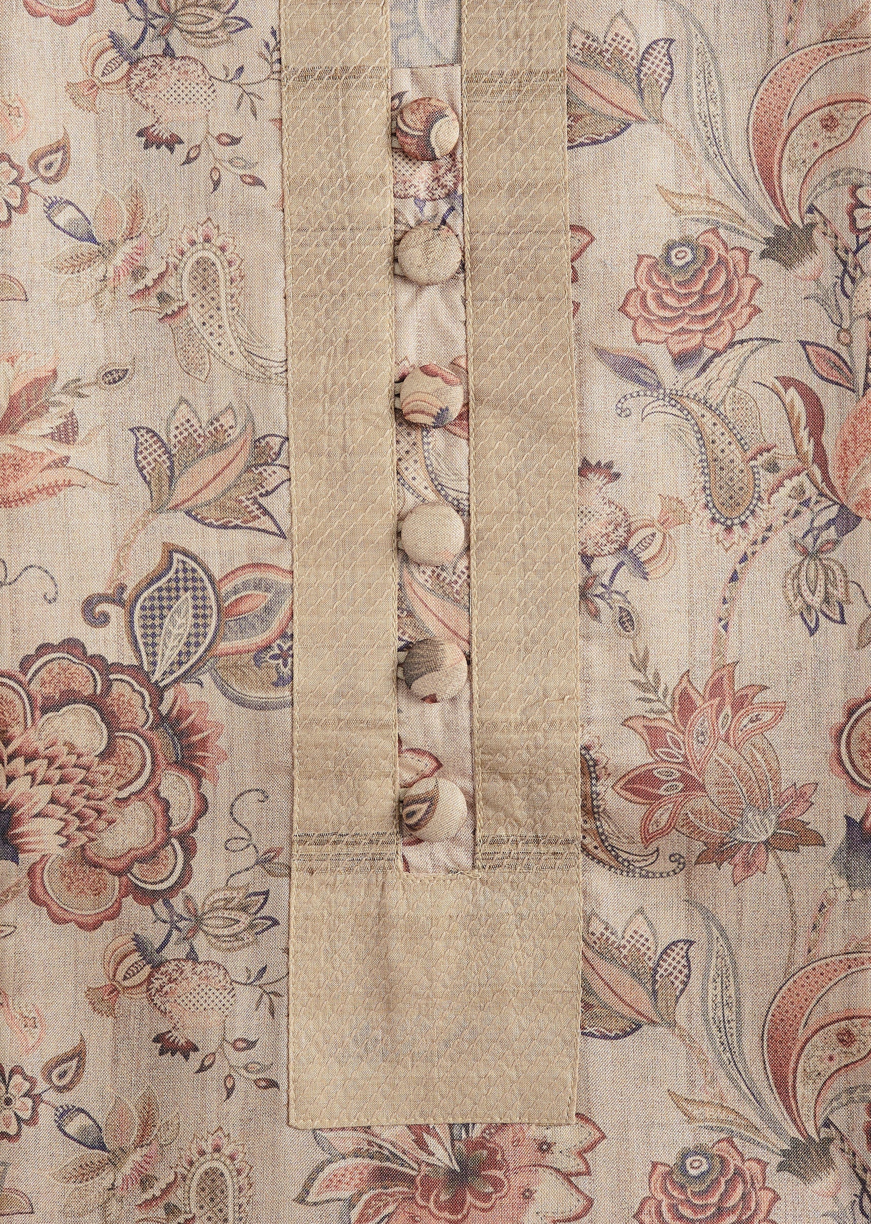Sand Beige Cotton Printed Unstitched Suit Set - Image 2