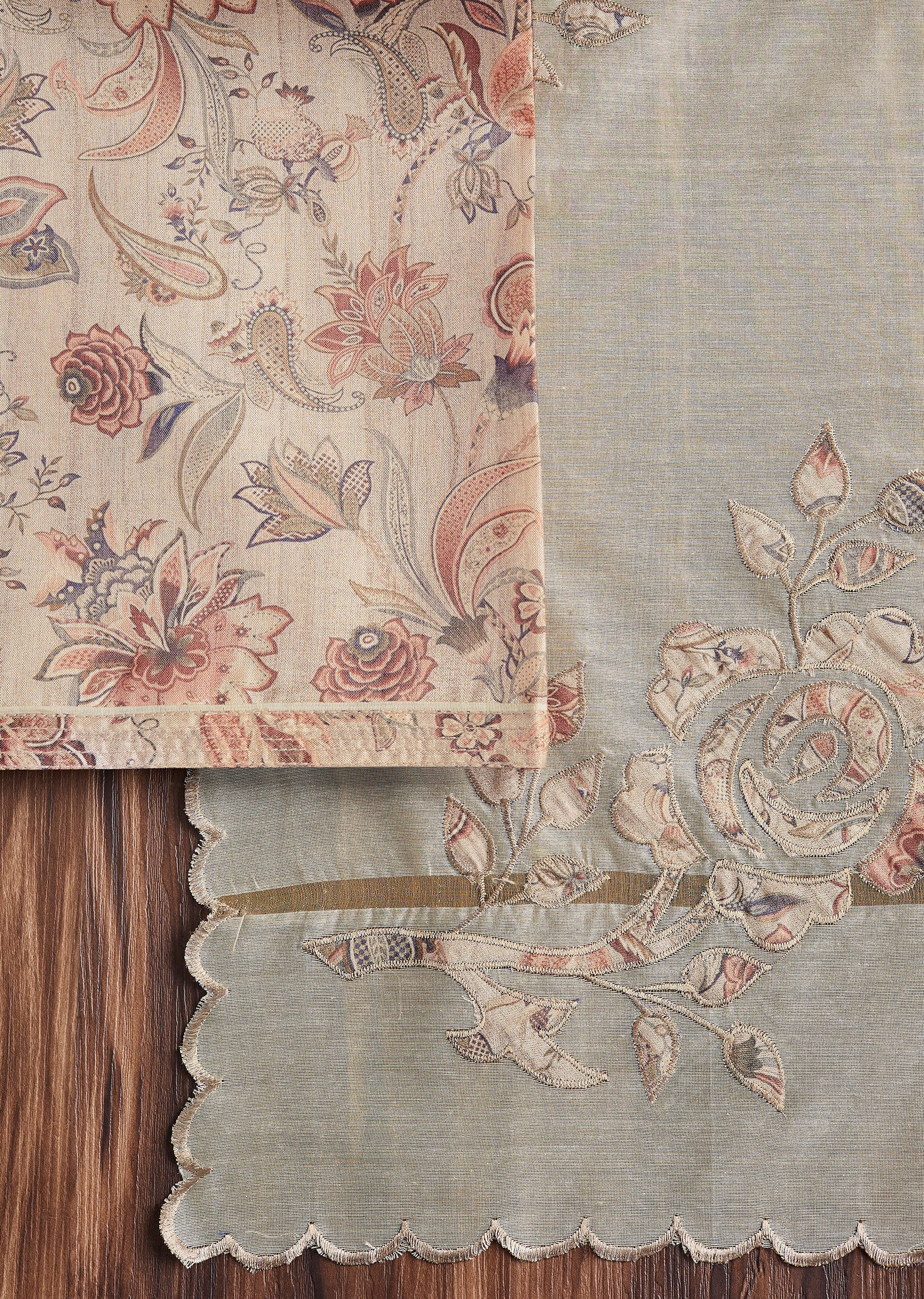 Sand Beige Cotton Printed Unstitched Suit Set - Image 3
