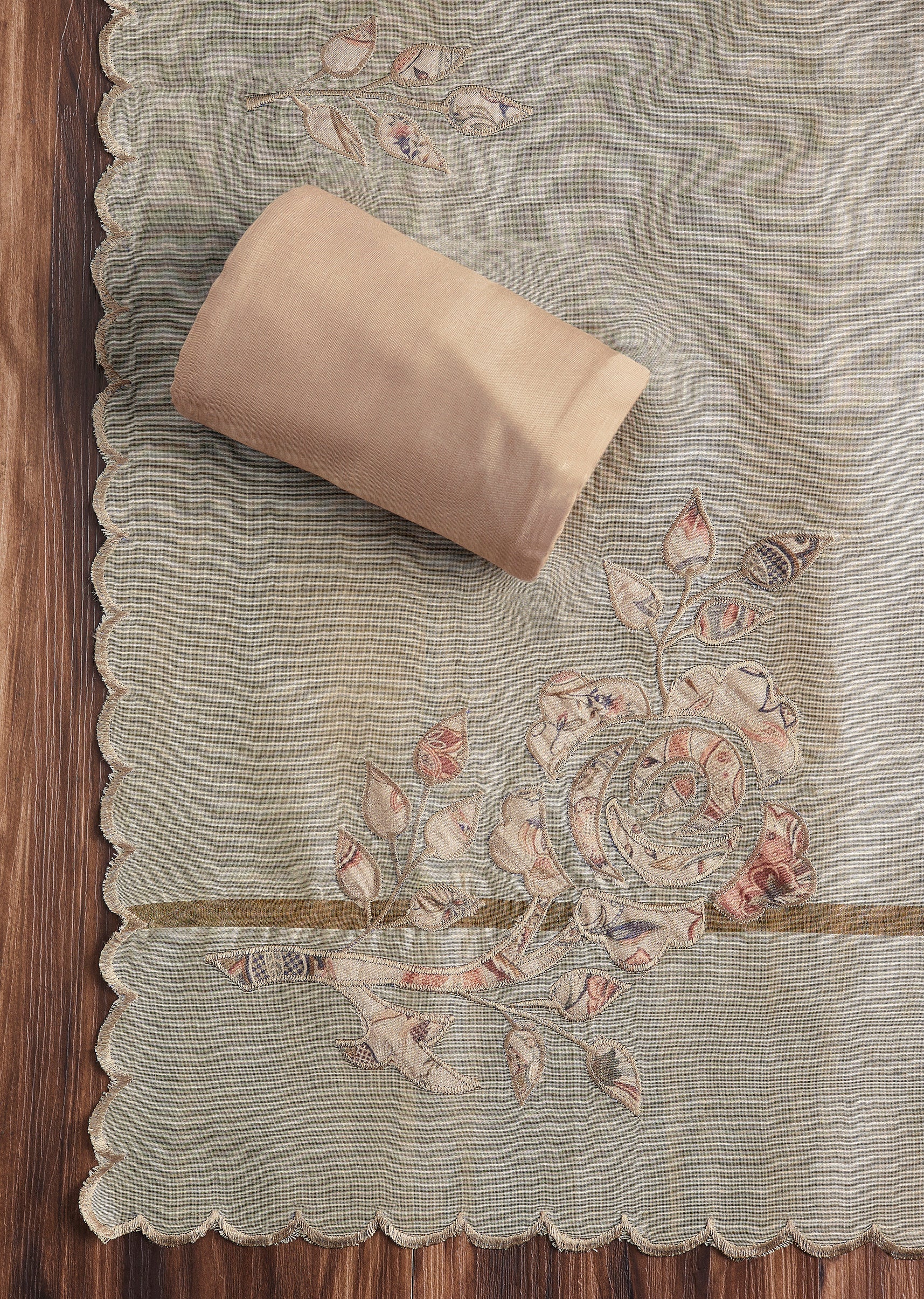 Sand Beige Cotton Printed Unstitched Suit Set - Image 4