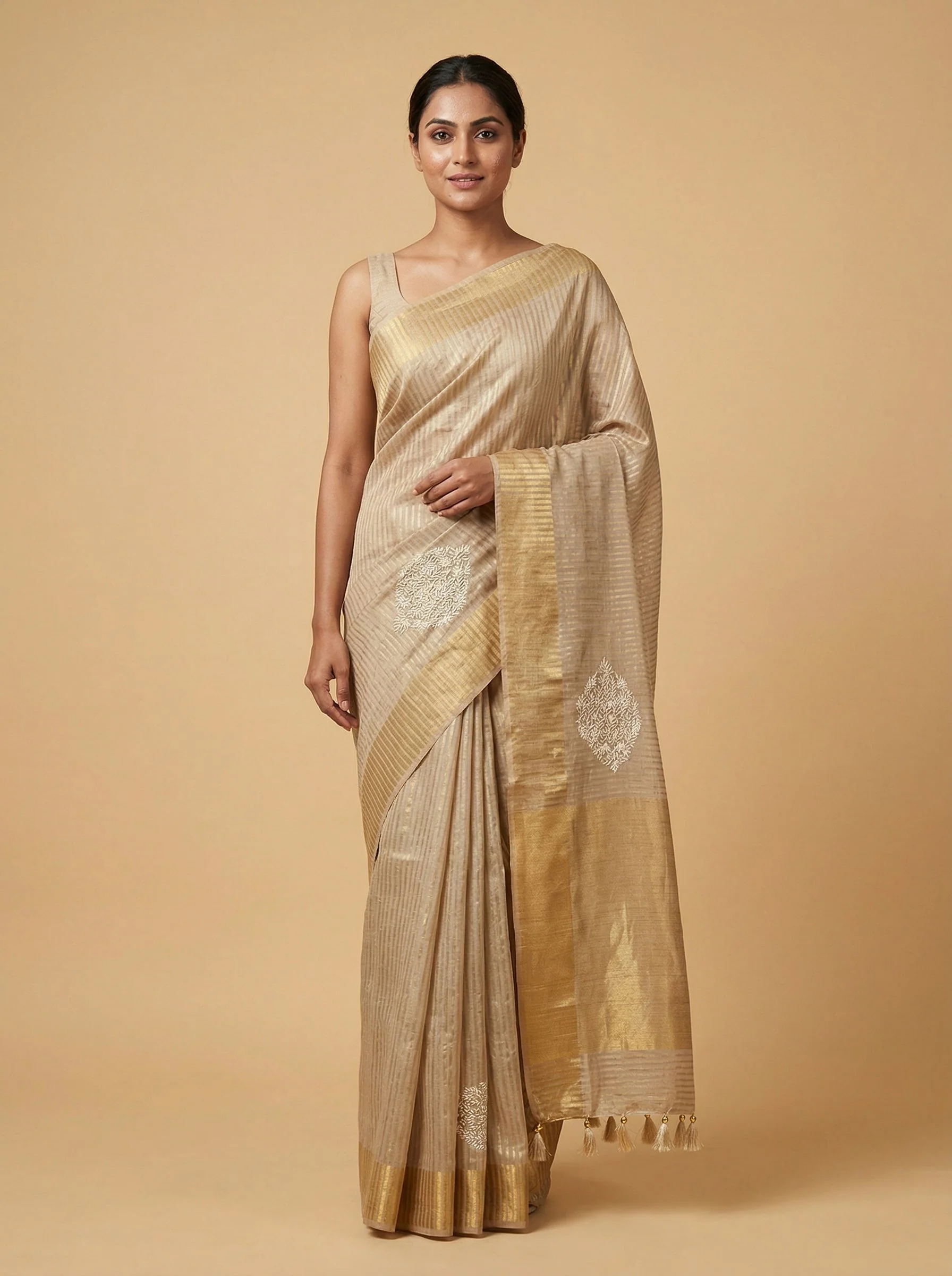Sand Beige Embroidered Saree