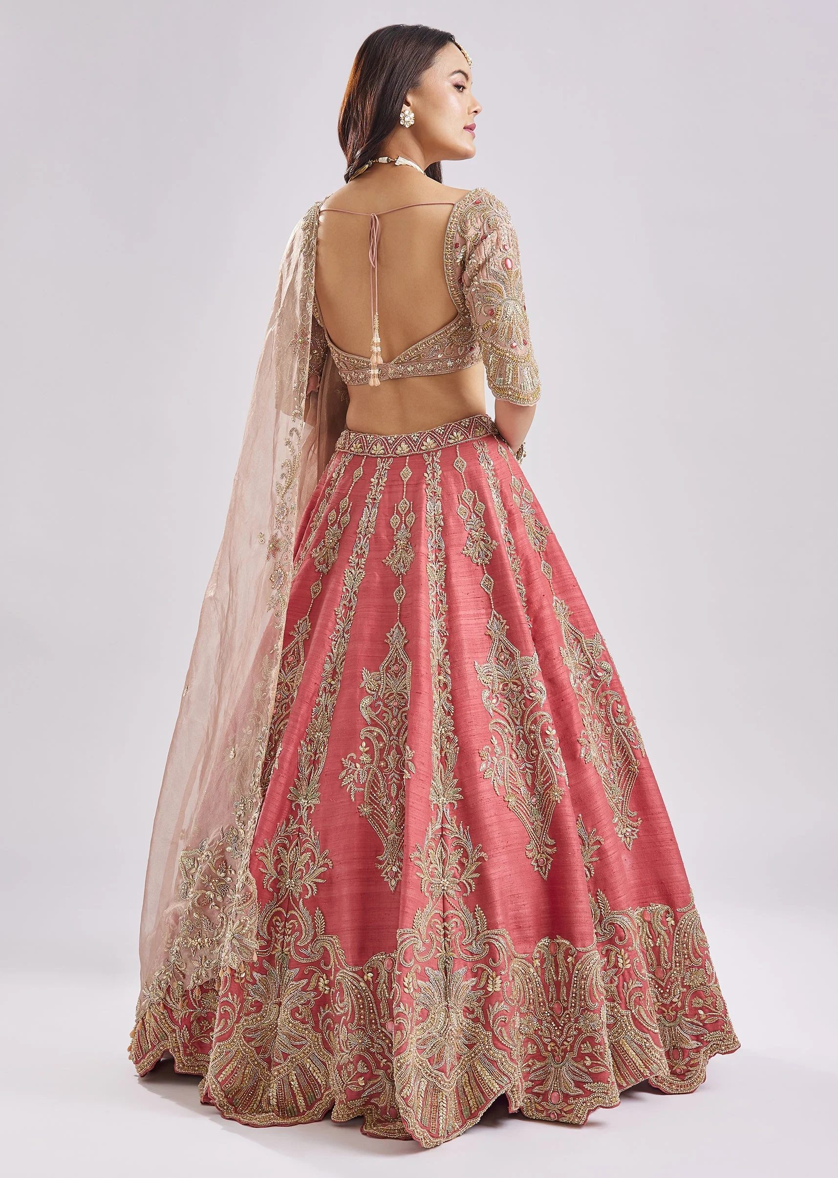 Scalloped Pink Lehenga With Dual Blouses - Image 2
