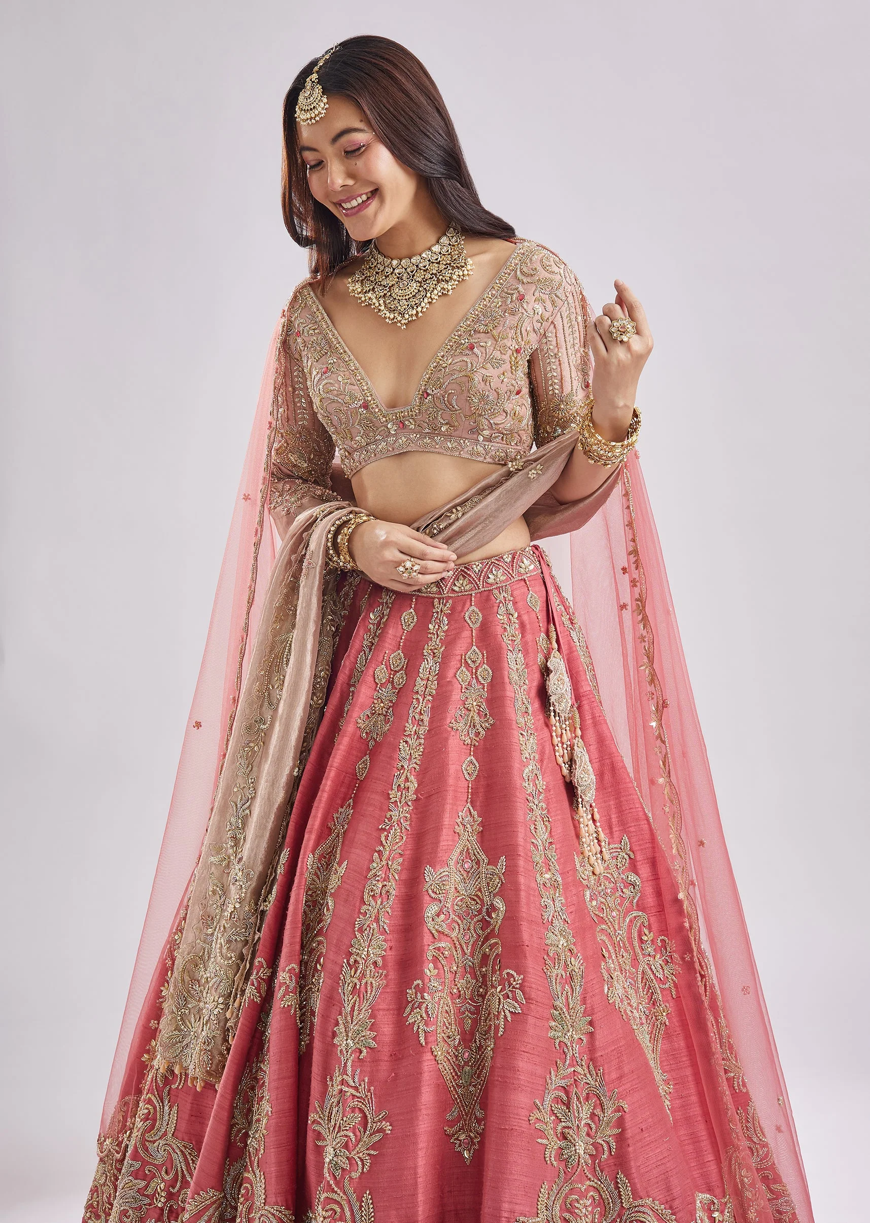 Scalloped Pink Lehenga With Dual Blouses - Image 5