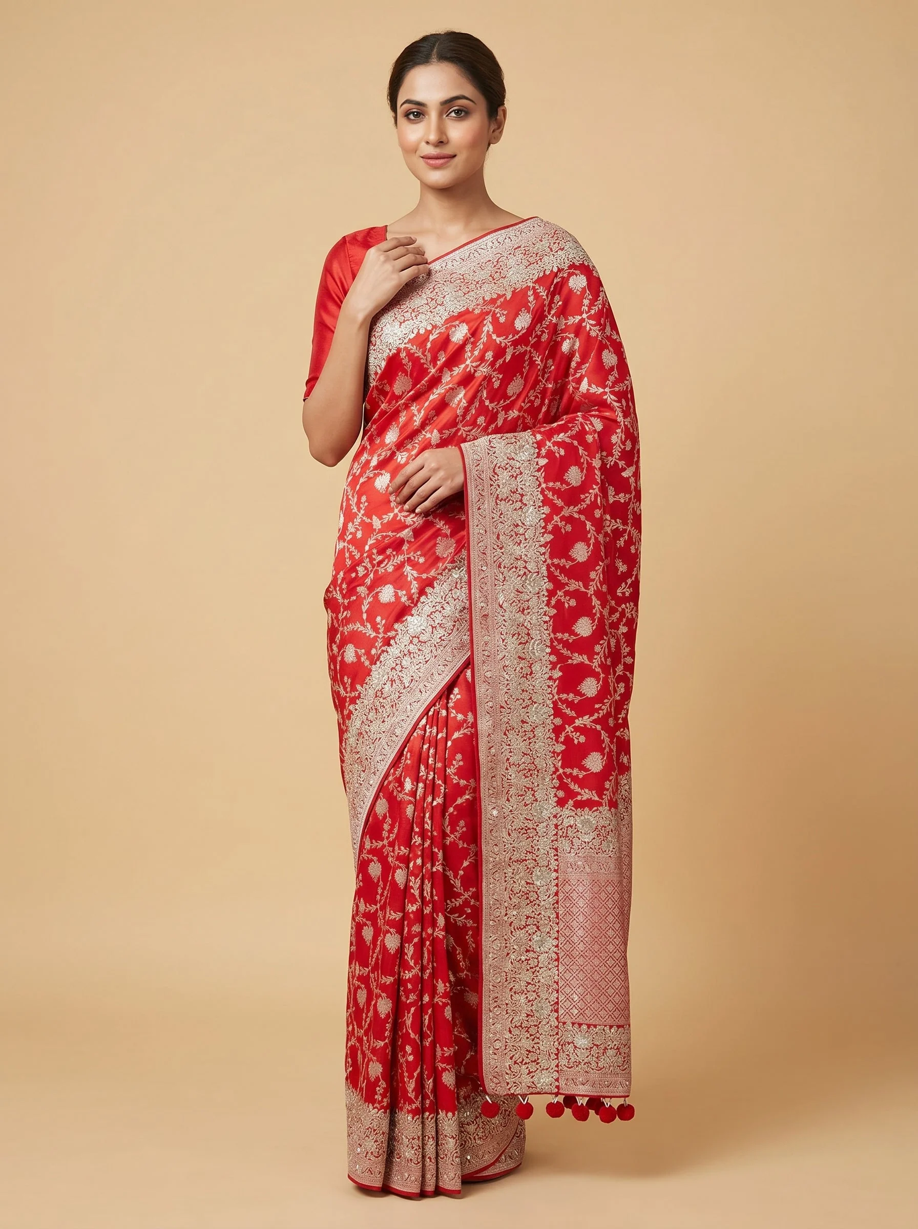 Scarlet Craft Red Embroidered Saree
